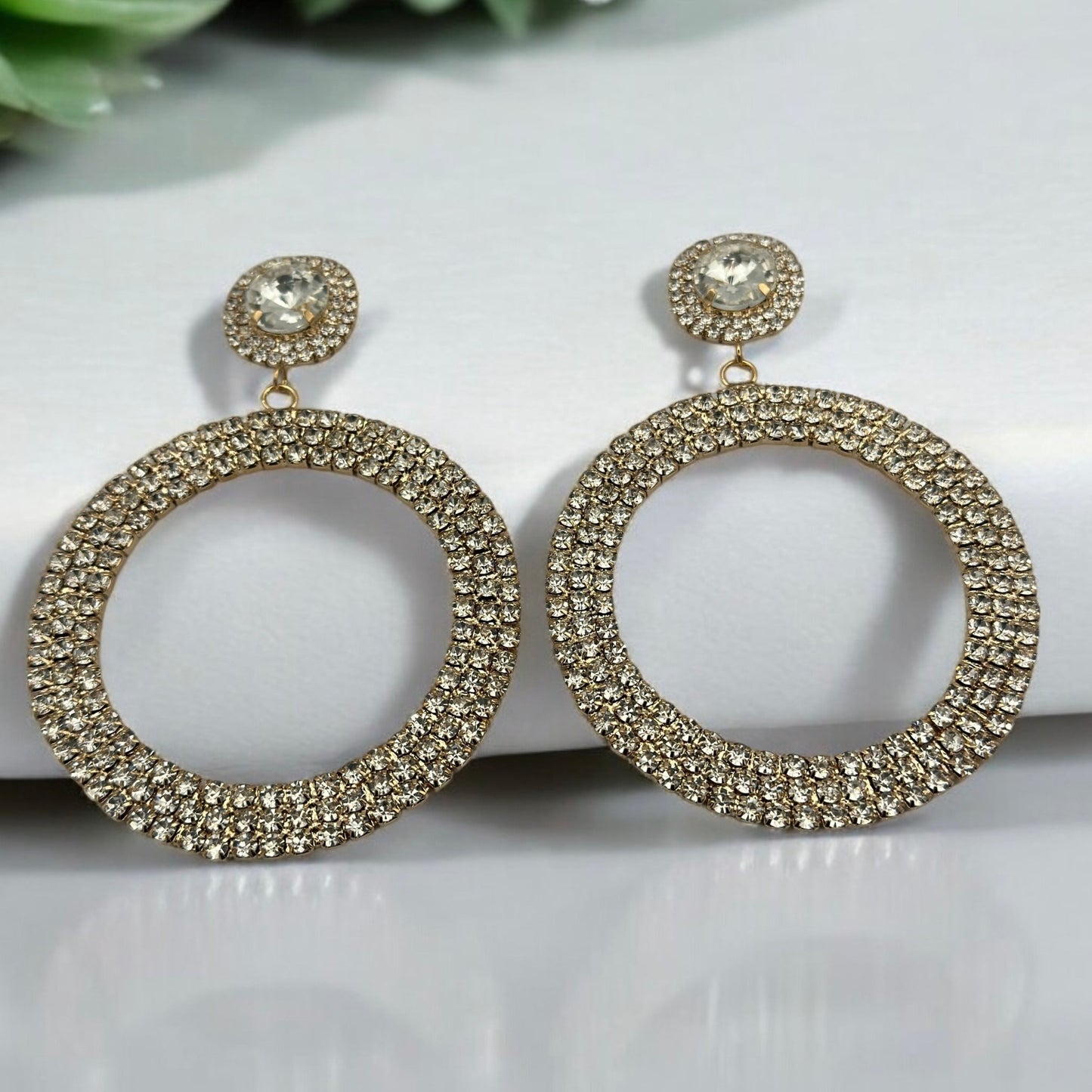 Oversized Round Rhinestone Statement Dangle Earrings - Fatisha Boutique