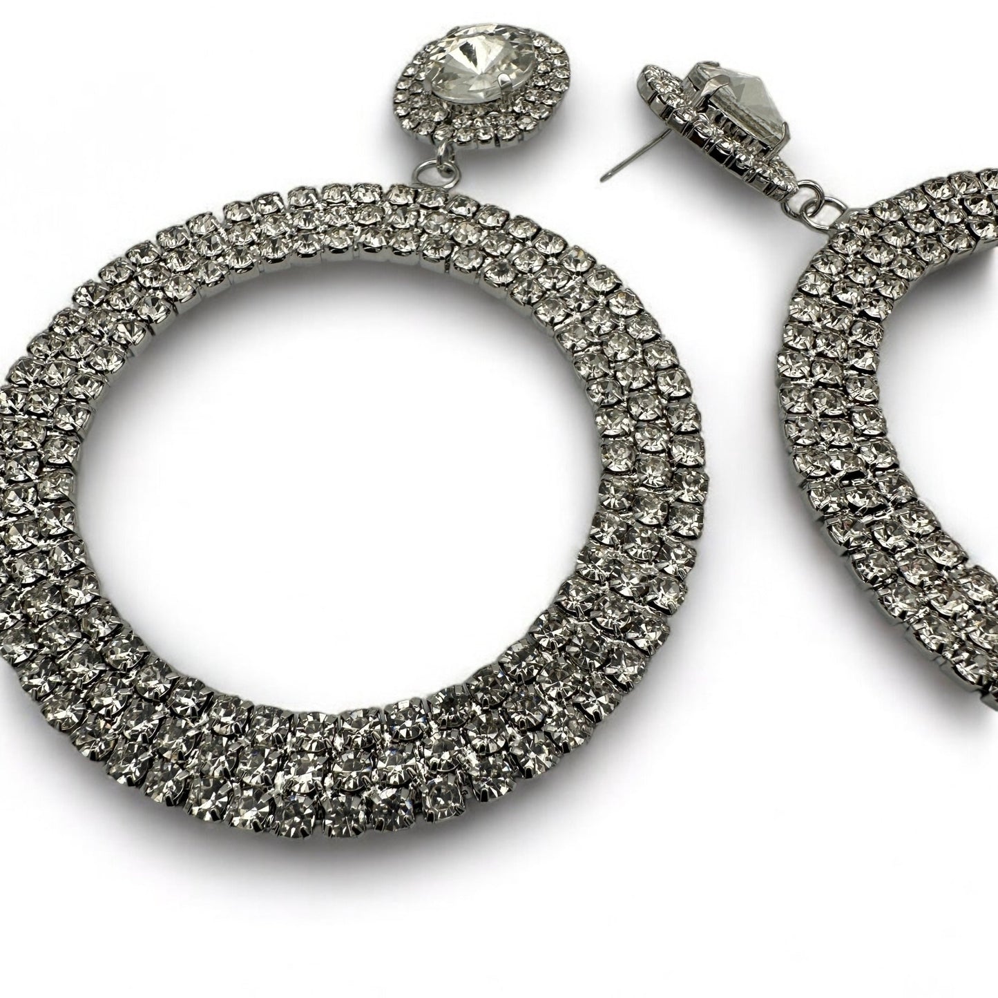 Oversized Round Rhinestone Statement Dangle Earrings - Fatisha Boutique