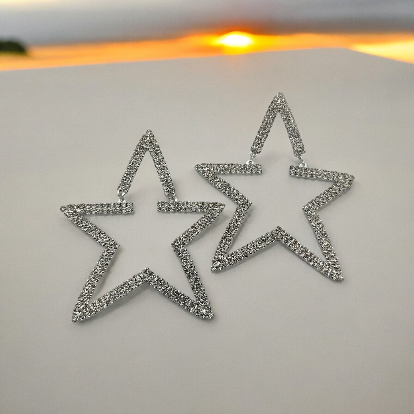 Oversized Star Design Rhinestones Statement Drop Earrings - Fatisha Boutique