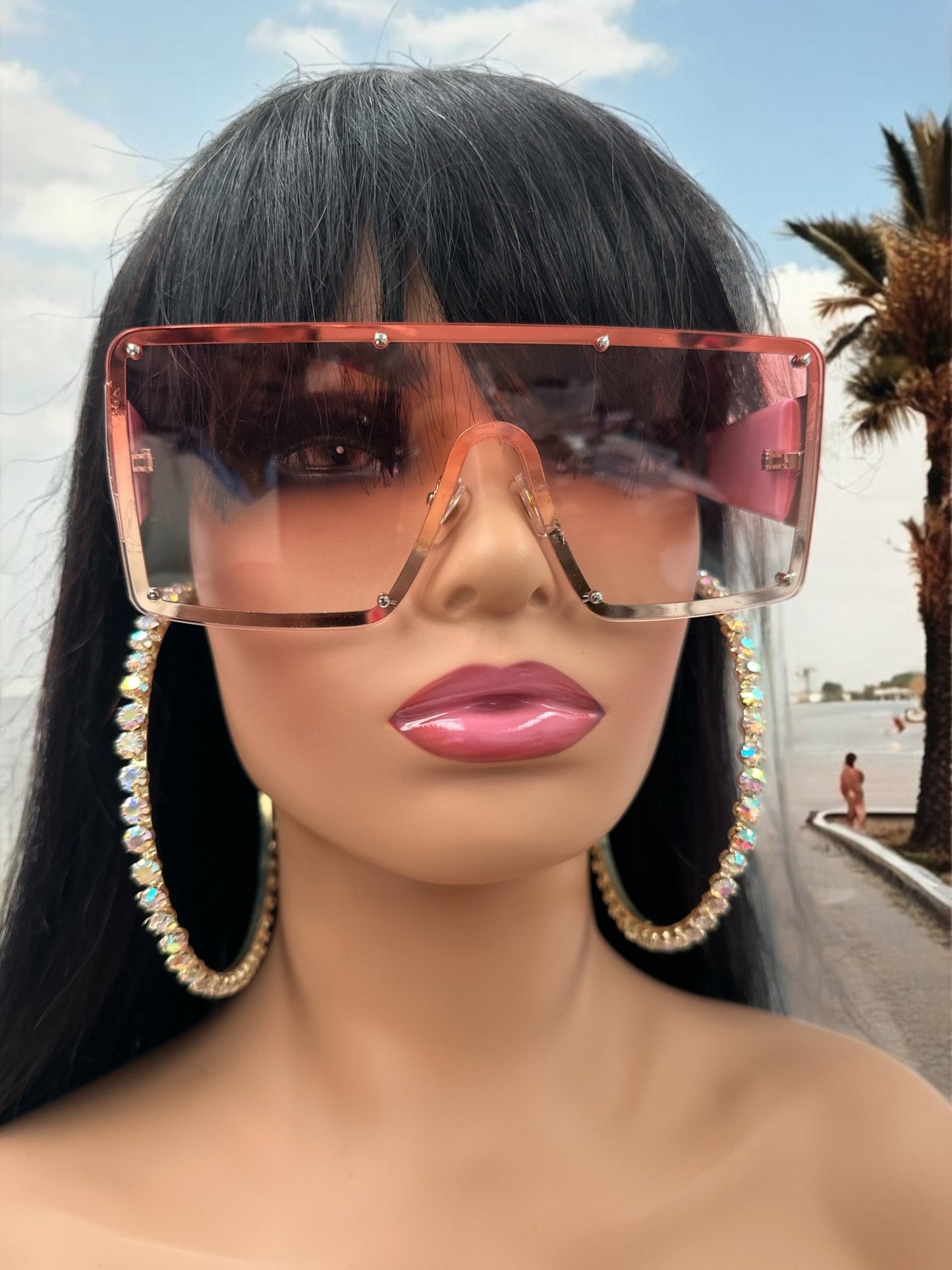 Oversized Trendy Shield Sunglasses – UV400 Gradient Lens Fashion Shades for Women - Fatisha Boutique