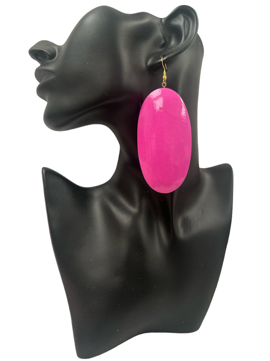 Pink Oval Wooden Dangle Ethnic Earrings - Fatisha Boutique