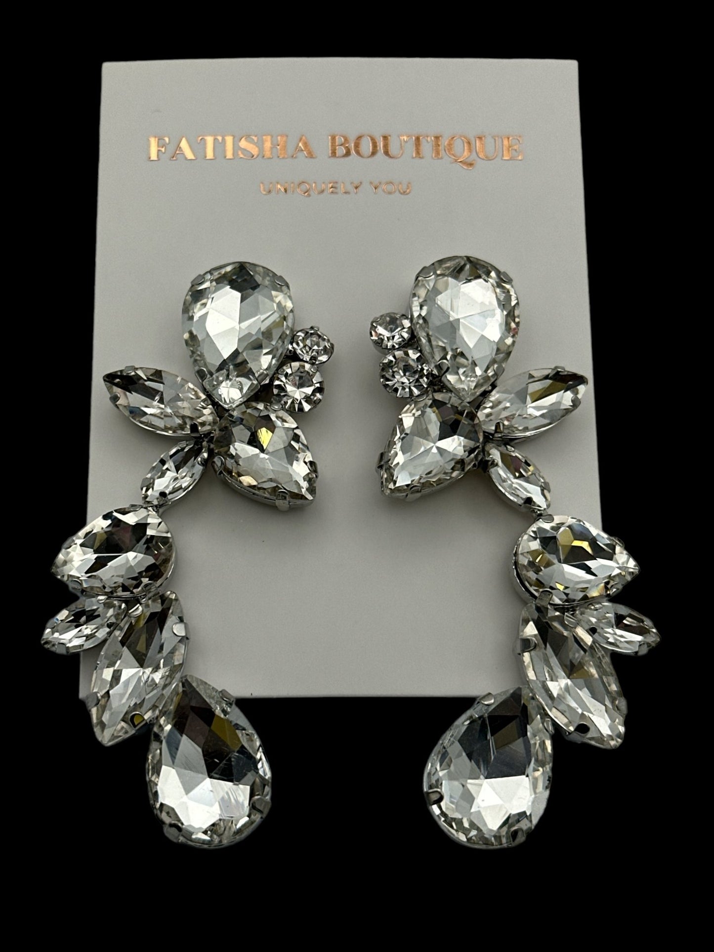 Rhinestones Crystal Teardrop Statement Stud Earrings - Fatisha Boutique