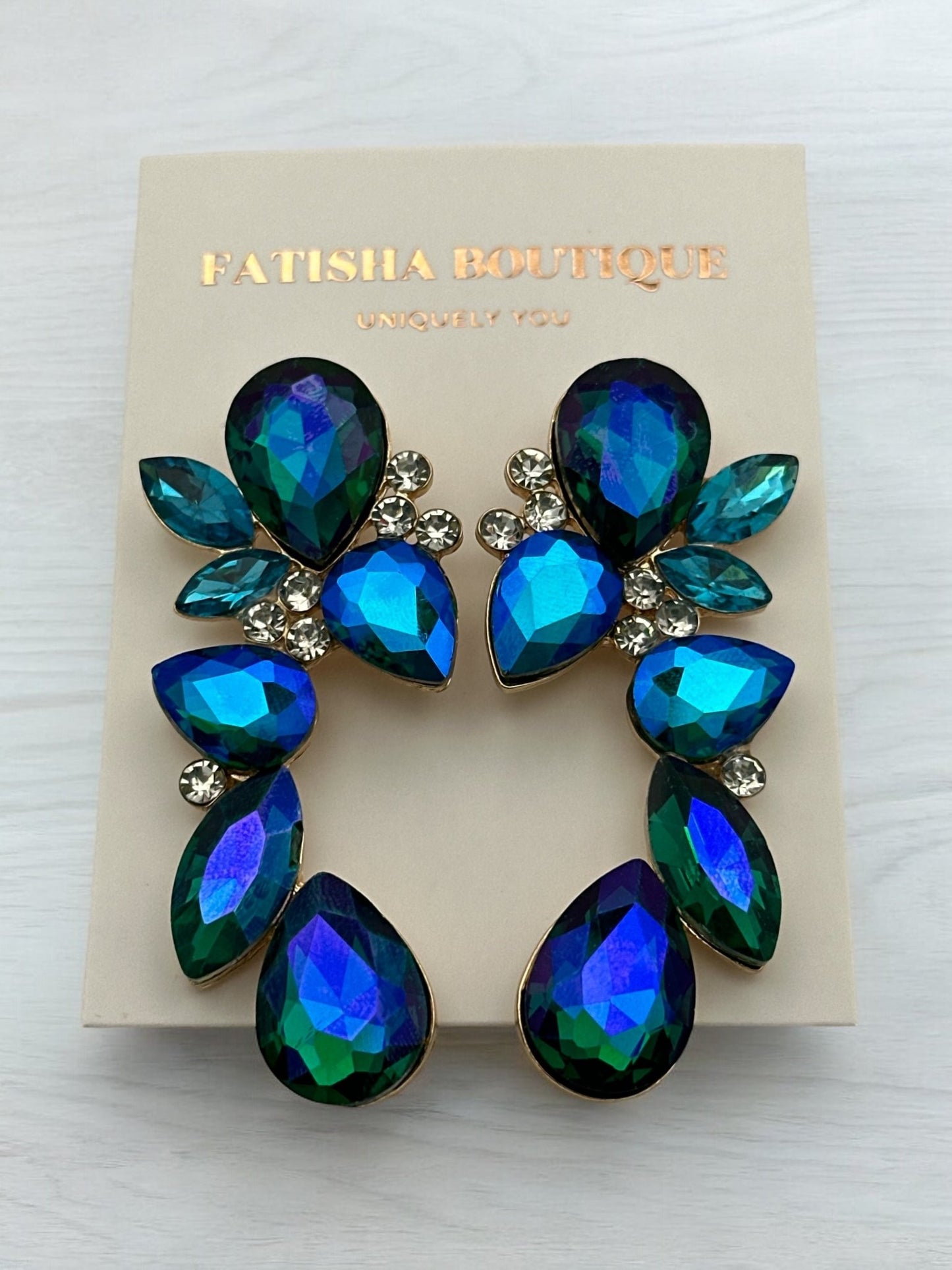 Rhinestones Crystal Teardrop Statement Stud Earrings - Fatisha Boutique