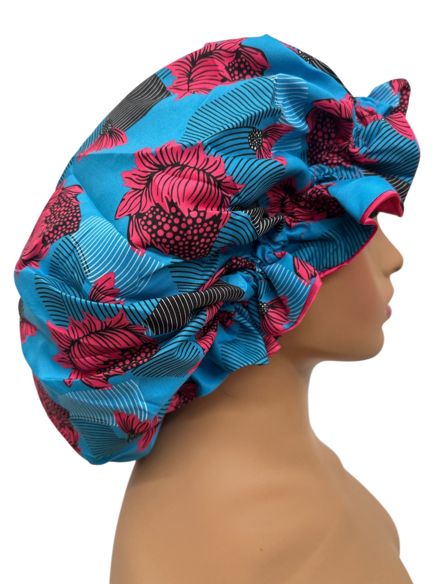 Satin Silk Double - Layered Reversible Ankara Bonnet Cap – Ruffle Edges | Stylish Hair Protection - Fatisha Boutique