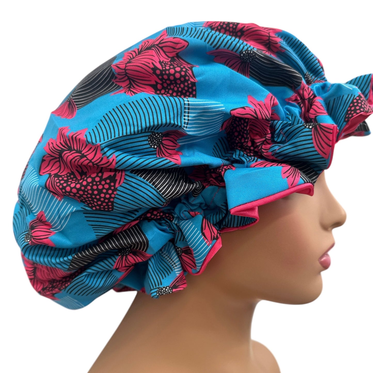 Satin Silk Double - Layered Reversible Ankara Bonnet Cap – Ruffle Edges | Stylish Hair Protection - Fatisha Boutique