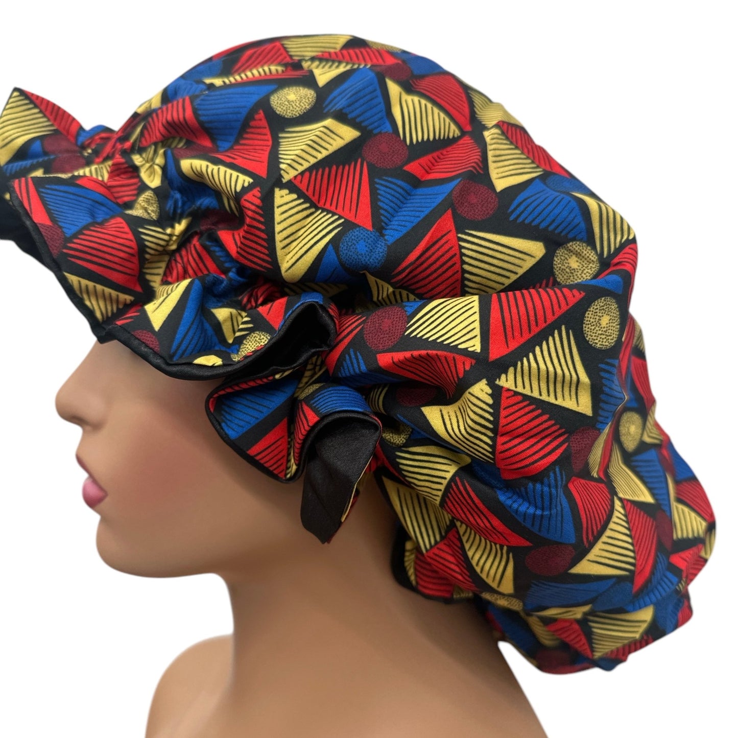 Satin Silk Double - Layered Reversible Ankara Bonnet Cap – Ruffle Edges | Stylish Hair Protection - Fatisha Boutique