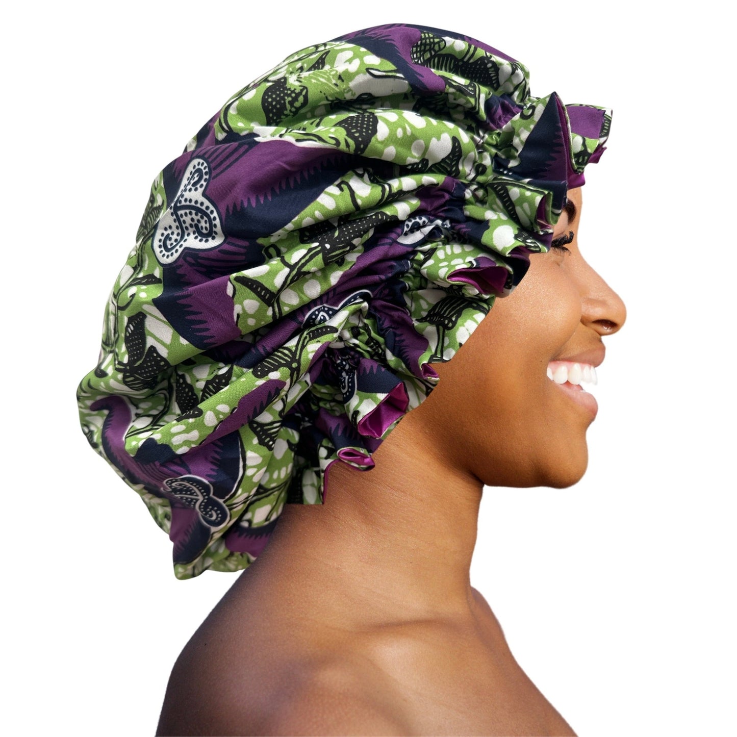 Satin Silk Double - Layered Reversible Ankara Bonnet Cap – Ruffle Edges | Stylish Hair Protection - Fatisha Boutique