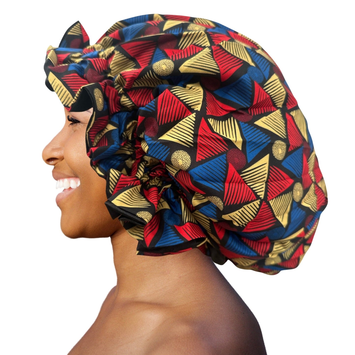 Satin Silk Double - Layered Reversible Ankara Bonnet Cap – Ruffle Edges | Stylish Hair Protection - Fatisha Boutique