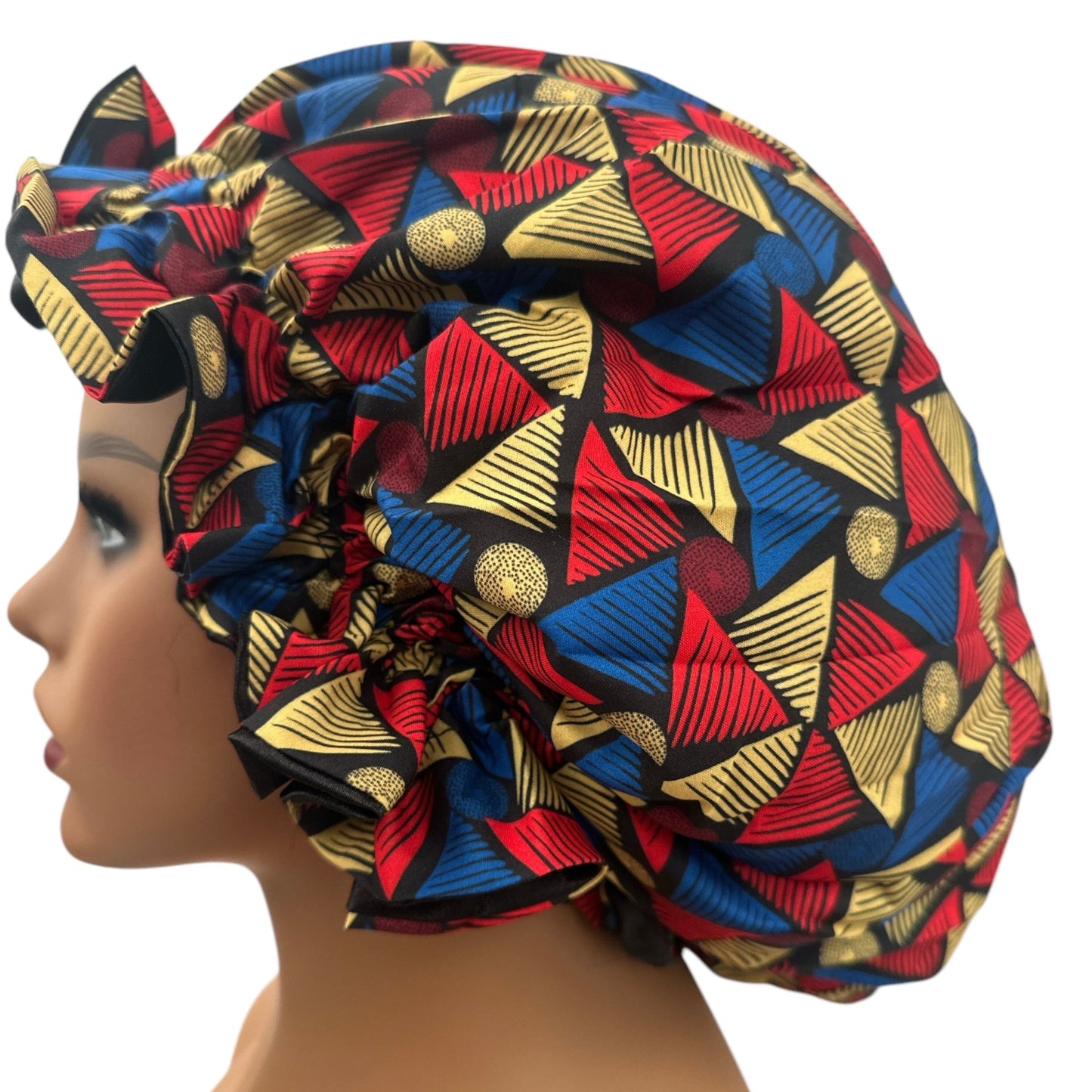 Satin Silk Double - Layered Reversible Ankara Bonnet Cap – Ruffle Edges | Stylish Hair Protection - Fatisha Boutique