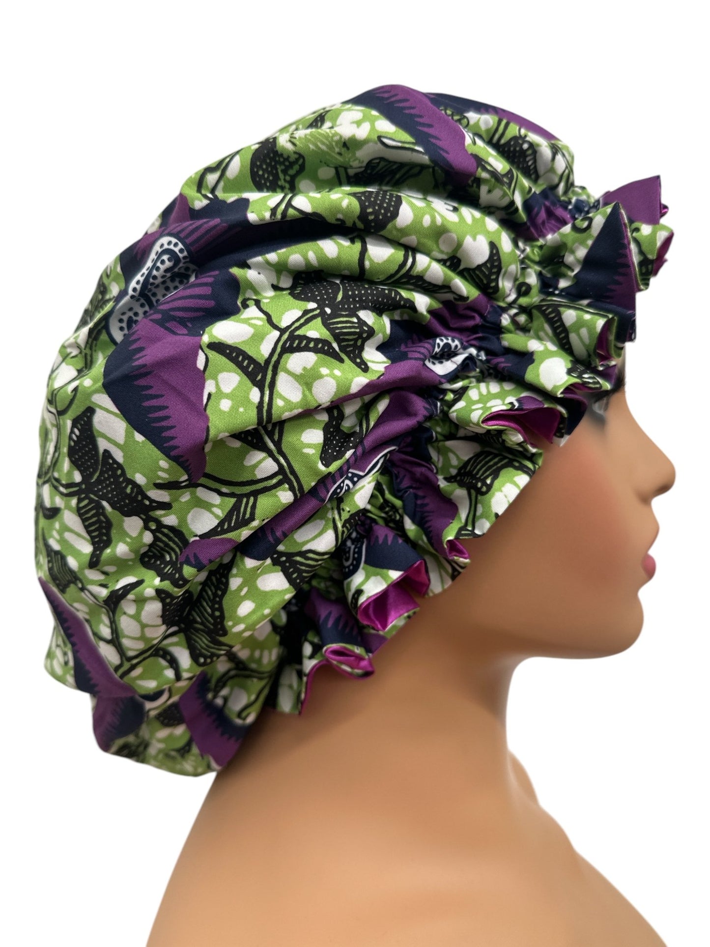 Satin Silk Double - Layered Reversible Ankara Bonnet Cap – Ruffle Edges | Stylish Hair Protection - Fatisha Boutique