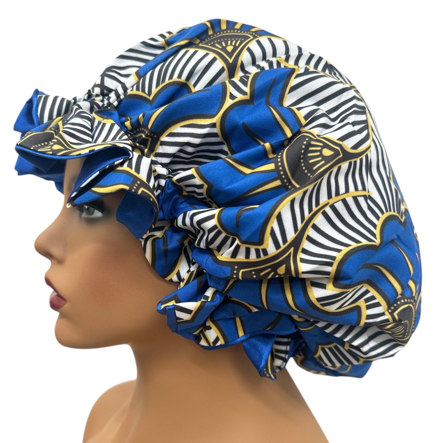 Satin Silk Double - Layered Reversible Ankara Bonnet Cap – Ruffle Edges | Stylish Hair Protection - Fatisha Boutique