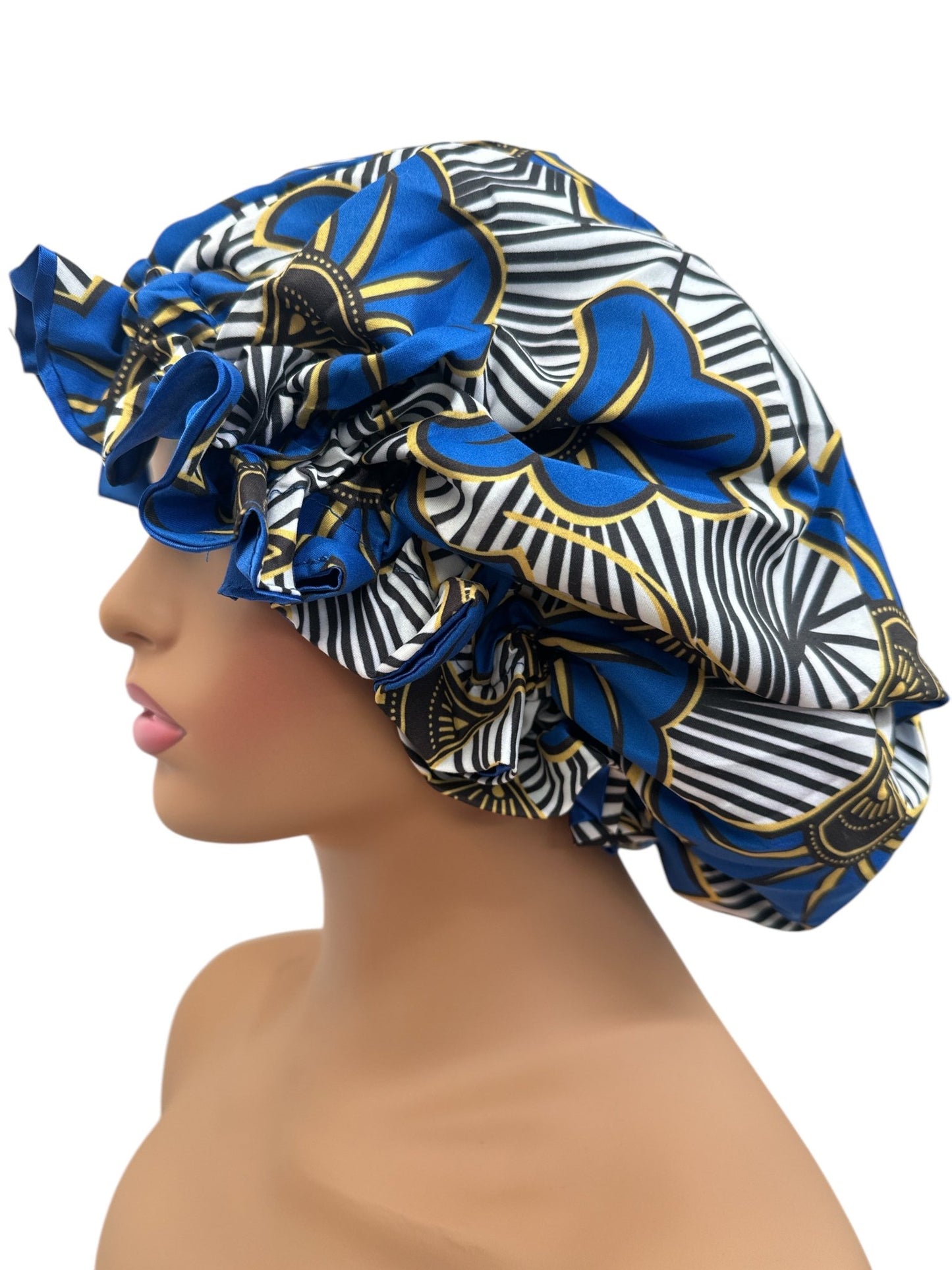 Satin Silk Double - Layered Reversible Ankara Bonnet Cap – Ruffle Edges | Stylish Hair Protection - Fatisha Boutique
