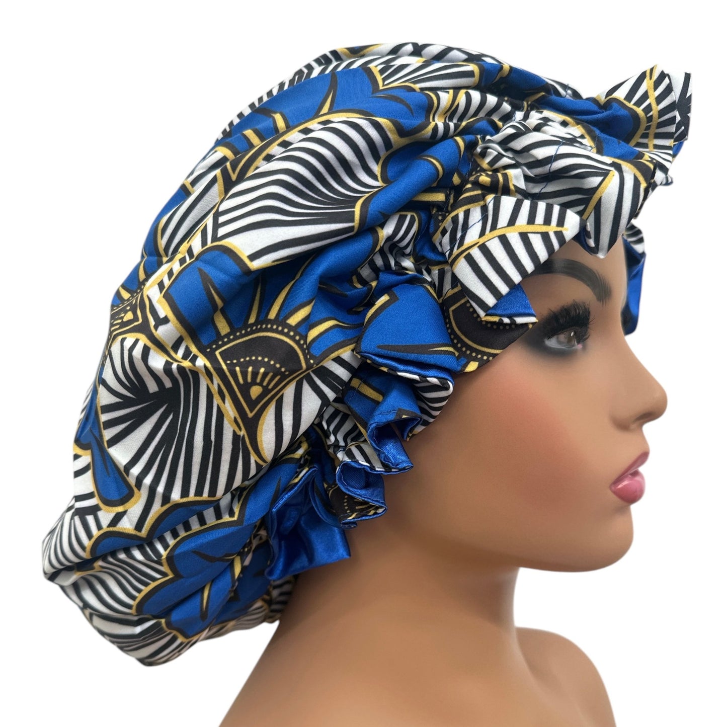 Satin Silk Double - Layered Reversible Ankara Bonnet Cap – Ruffle Edges | Stylish Hair Protection - Fatisha Boutique