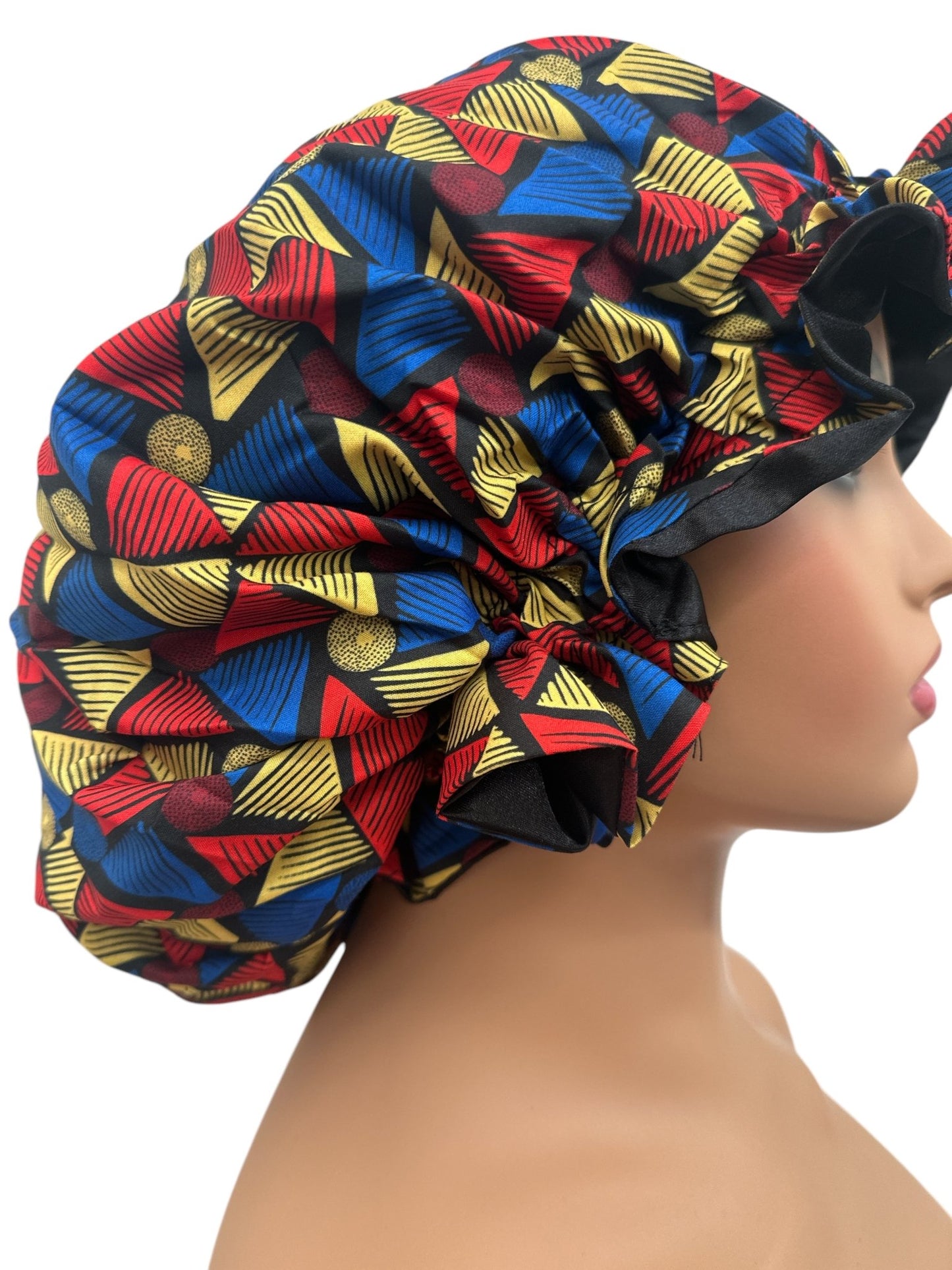 Satin Silk Double - Layered Reversible Ankara Bonnet Cap – Ruffle Edges | Stylish Hair Protection - Fatisha Boutique