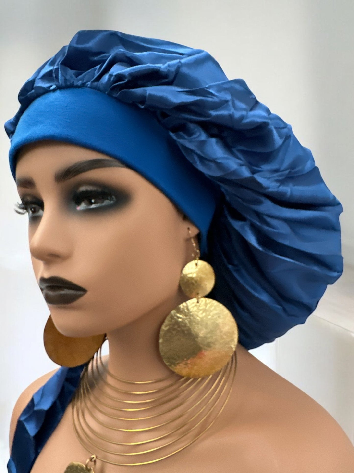 Satin Silk Single Layered Large Bonnet Cap With Long Wide Ties - Fatisha Boutique