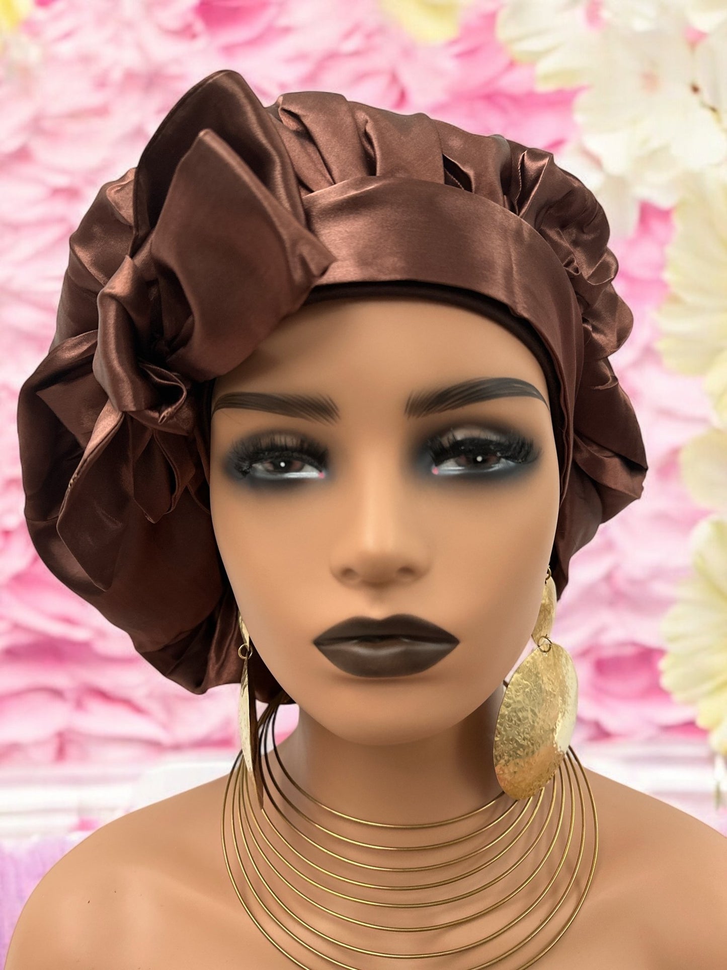 Satin Silk Single Layered Large Bonnet Cap With Long Wide Ties - Fatisha Boutique