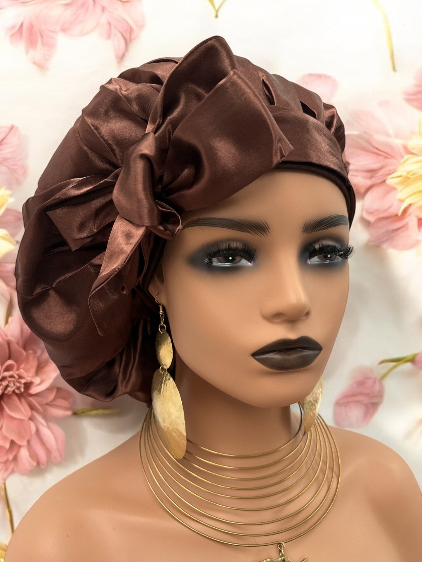 Satin Silk Single Layered Large Bonnet Cap With Long Wide Ties - Fatisha Boutique