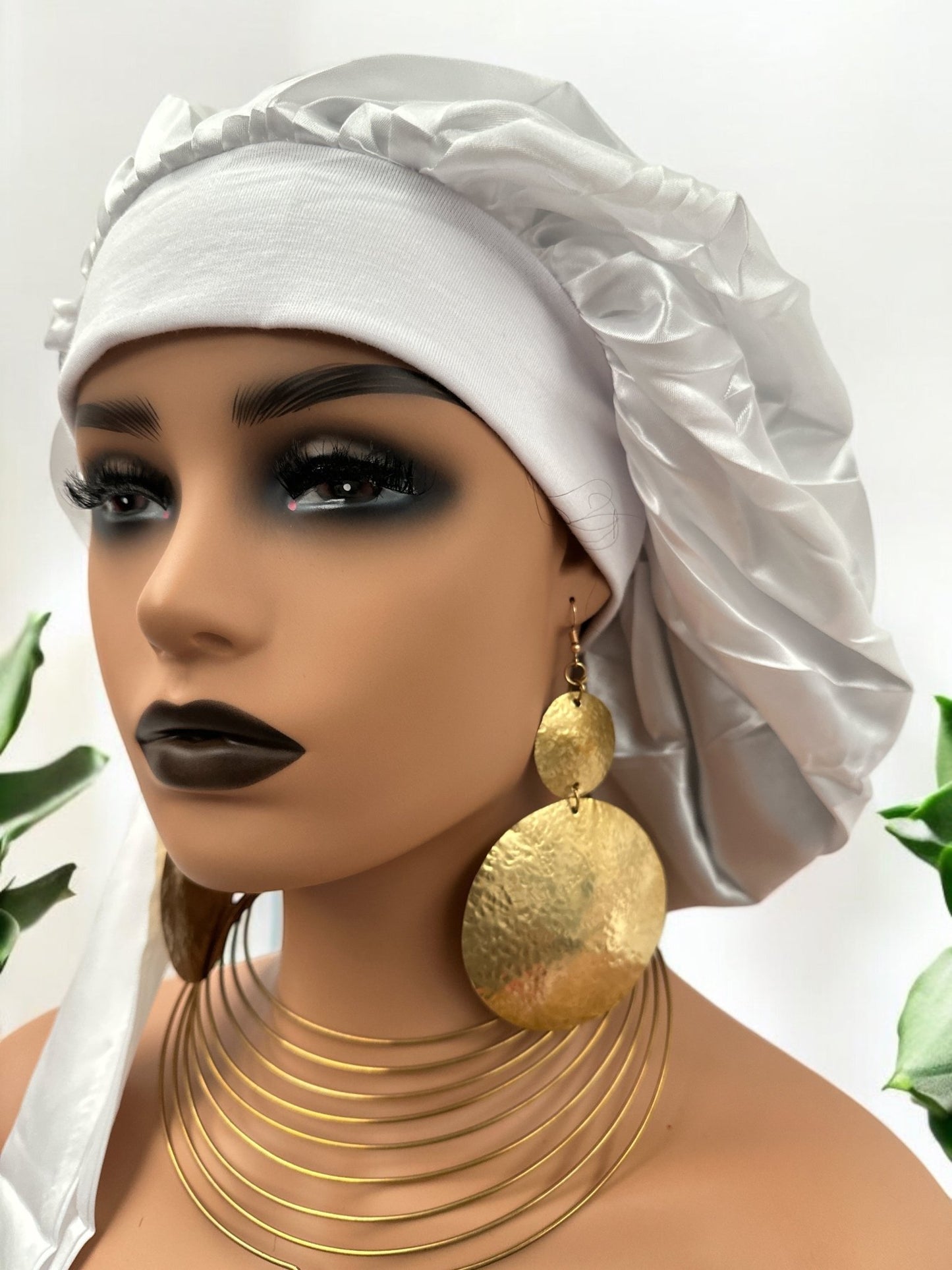 Satin Silk Single Layered Large Bonnet Cap With Long Wide Ties - Fatisha Boutique