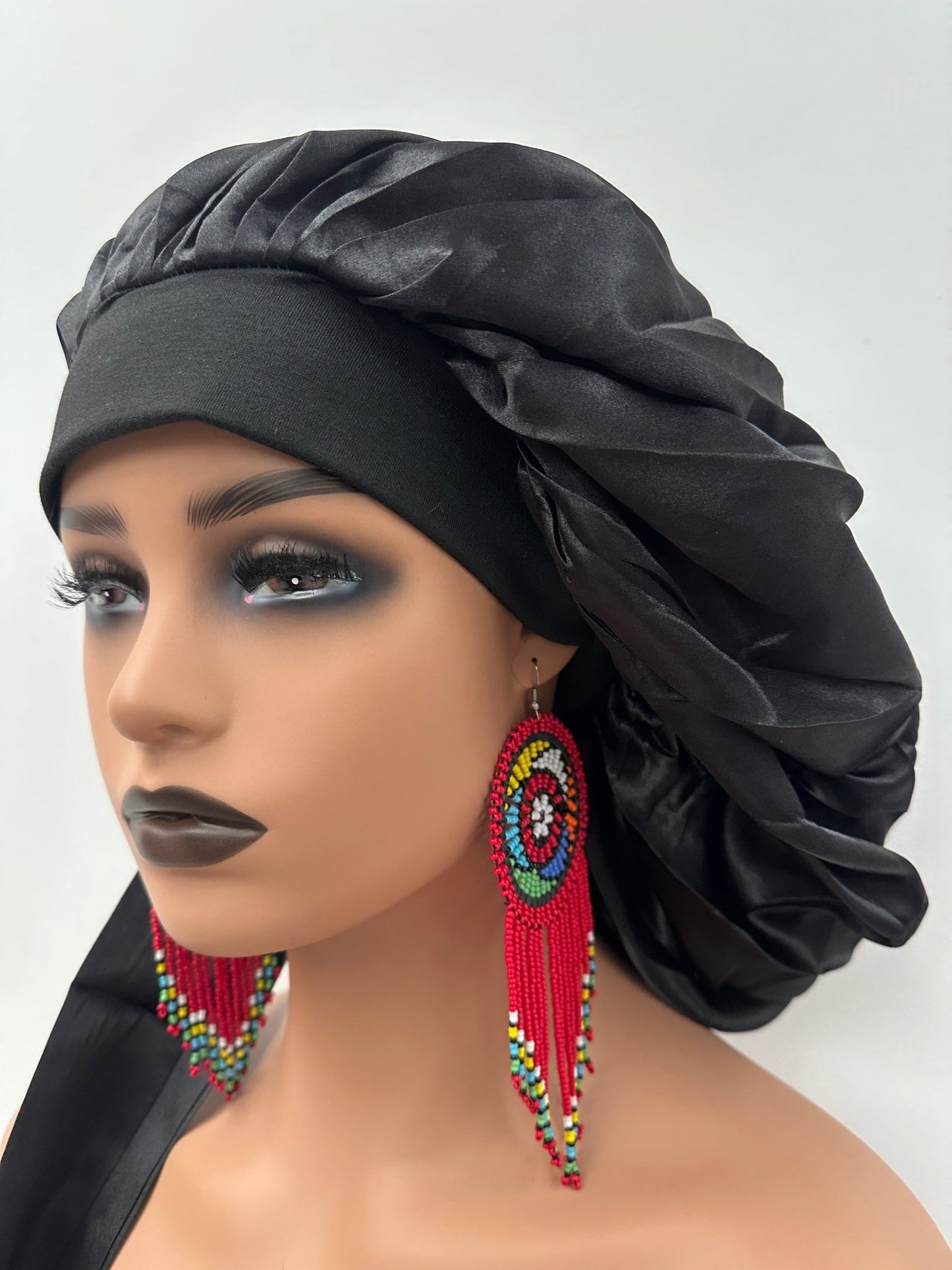 Satin Silk Single Layered Large Bonnet Cap With Long Wide Ties - Fatisha Boutique