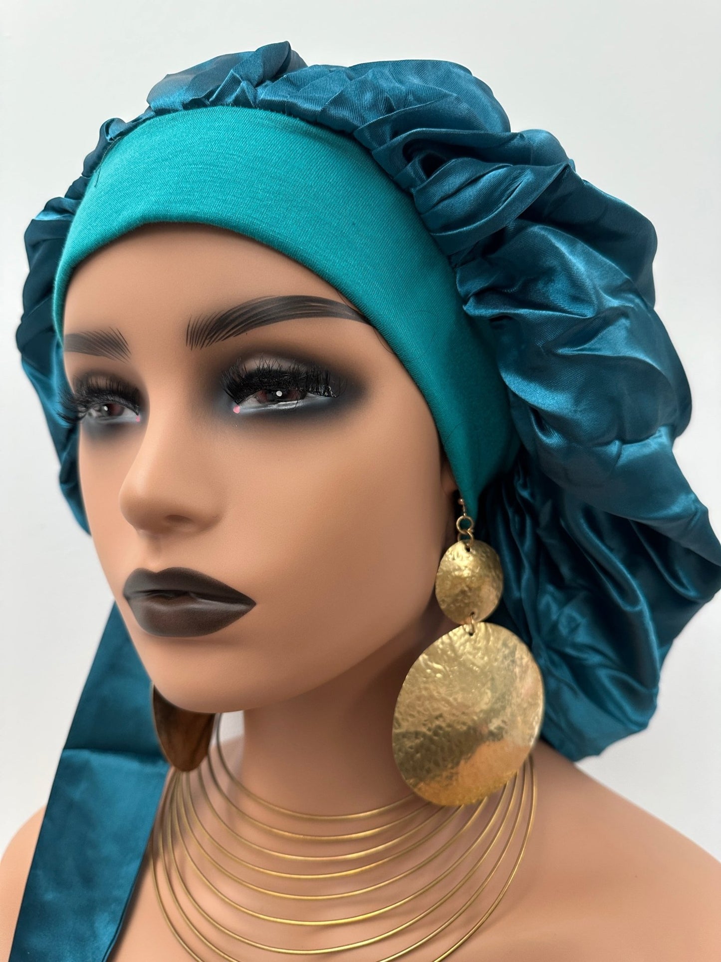 Satin Silk Single Layered Large Bonnet Cap With Long Wide Ties - Fatisha Boutique