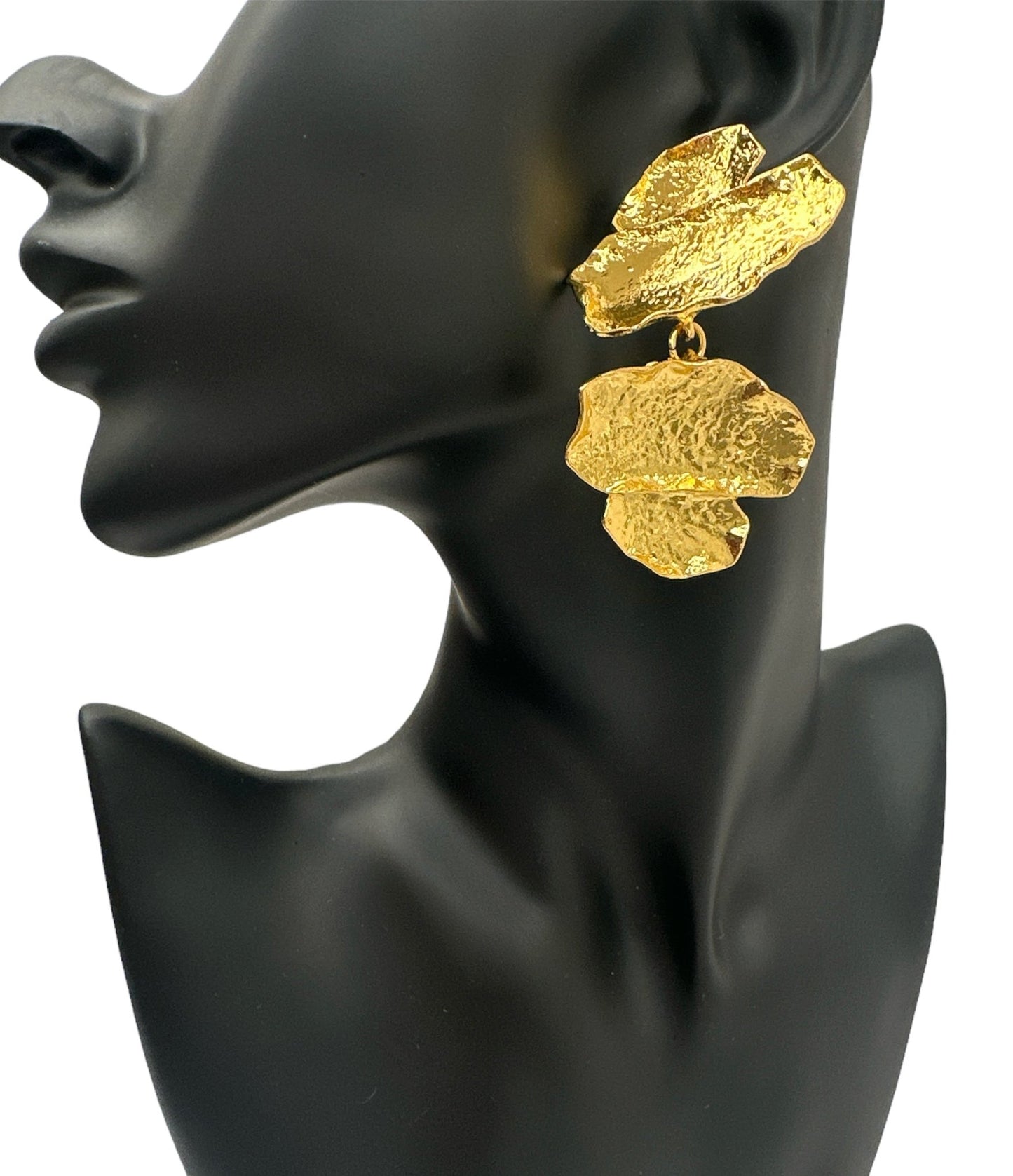 Sculptural Brass Statement Earrings - Textured Abstract Drop Earrings - Fatisha Boutique