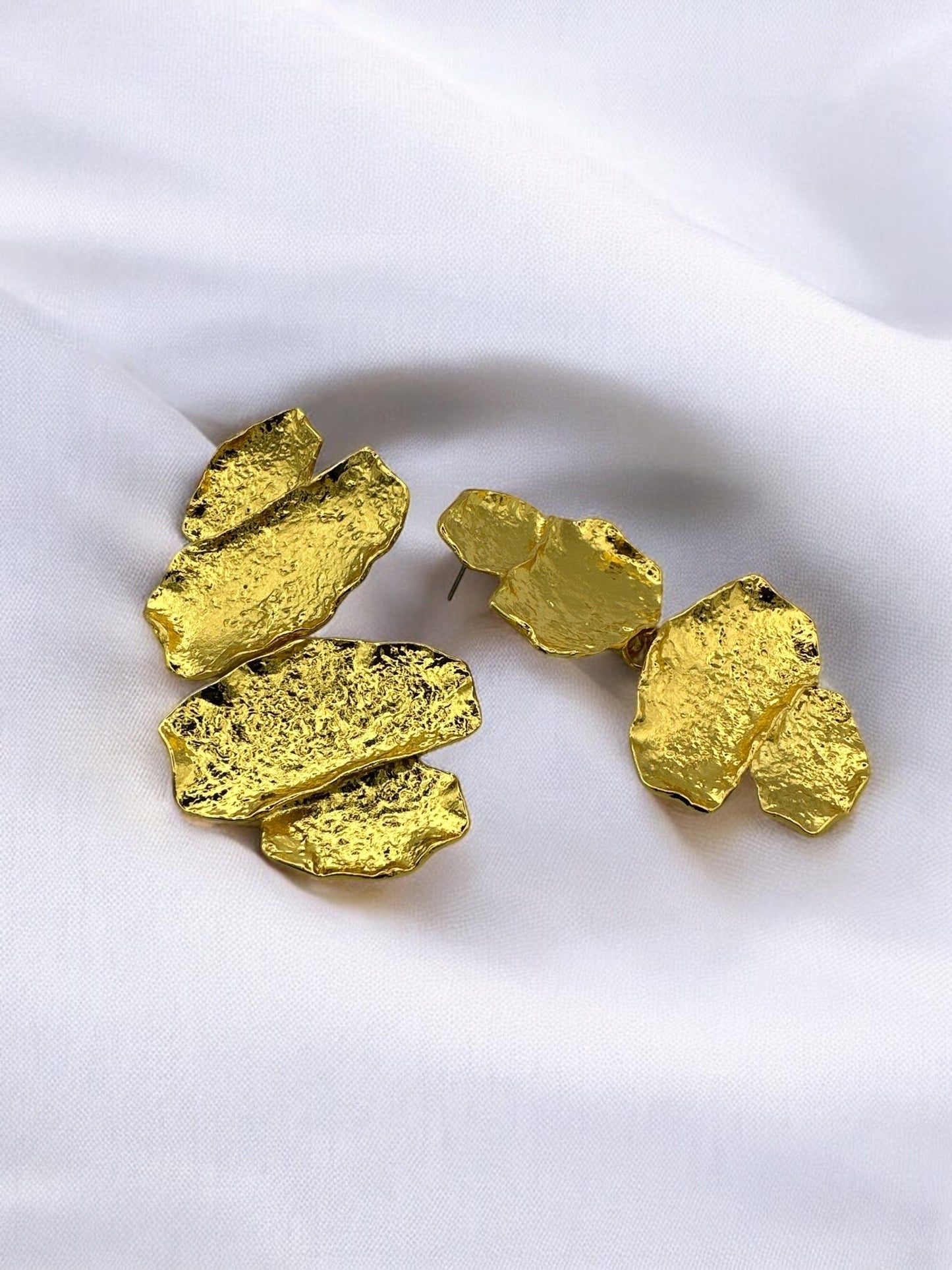 Sculptural Brass Statement Earrings - Textured Abstract Drop Earrings - Fatisha Boutique