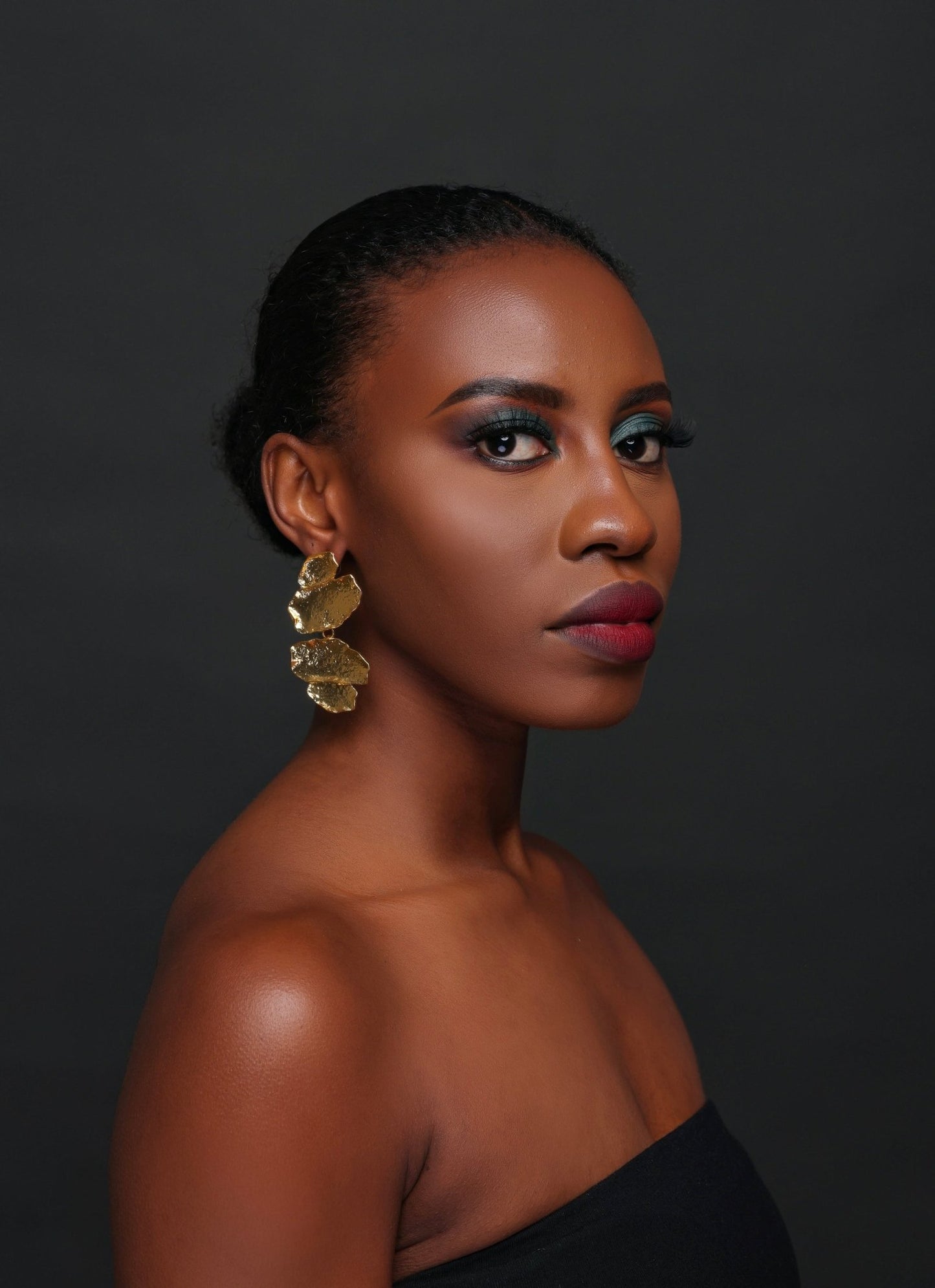 Sculptural Brass Statement Earrings - Textured Abstract Drop Earrings - Fatisha Boutique