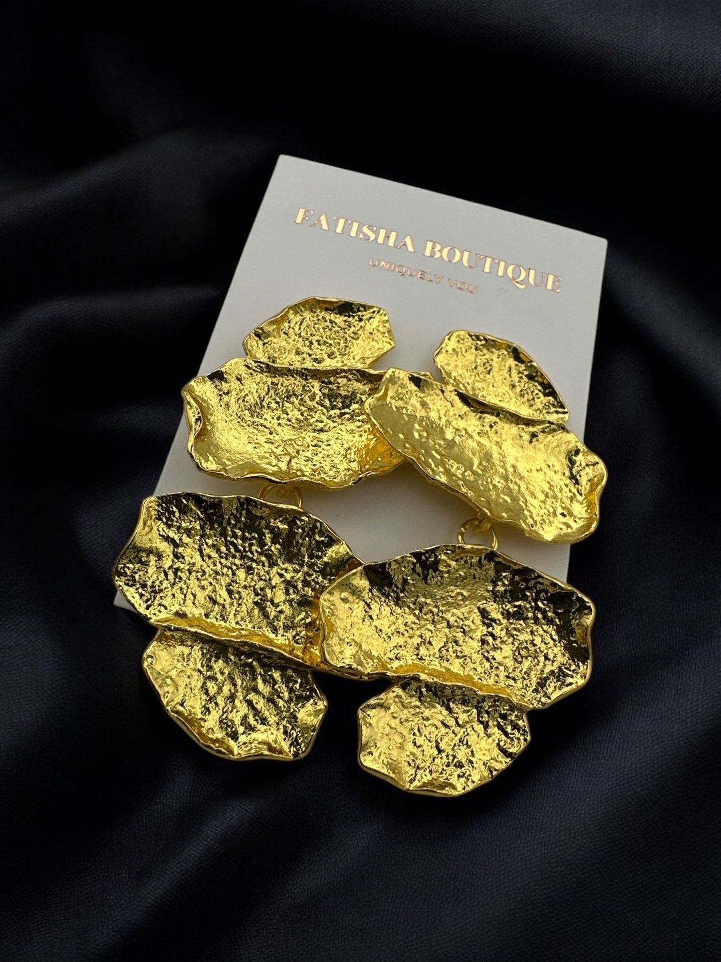 Sculptural Brass Statement Earrings - Textured Abstract Drop Earrings - Fatisha Boutique