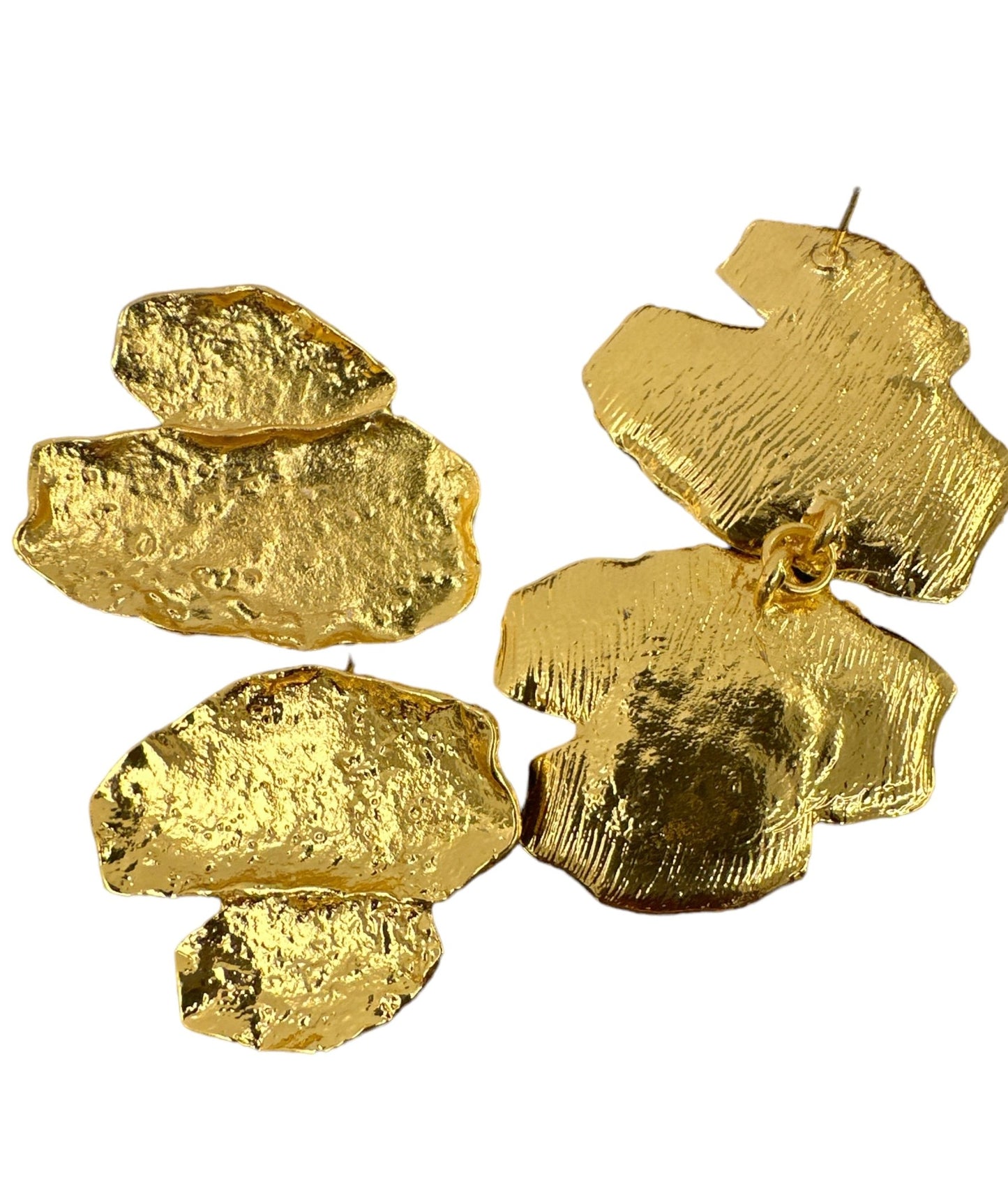 Sculptural Brass Statement Earrings - Textured Abstract Drop Earrings - Fatisha Boutique