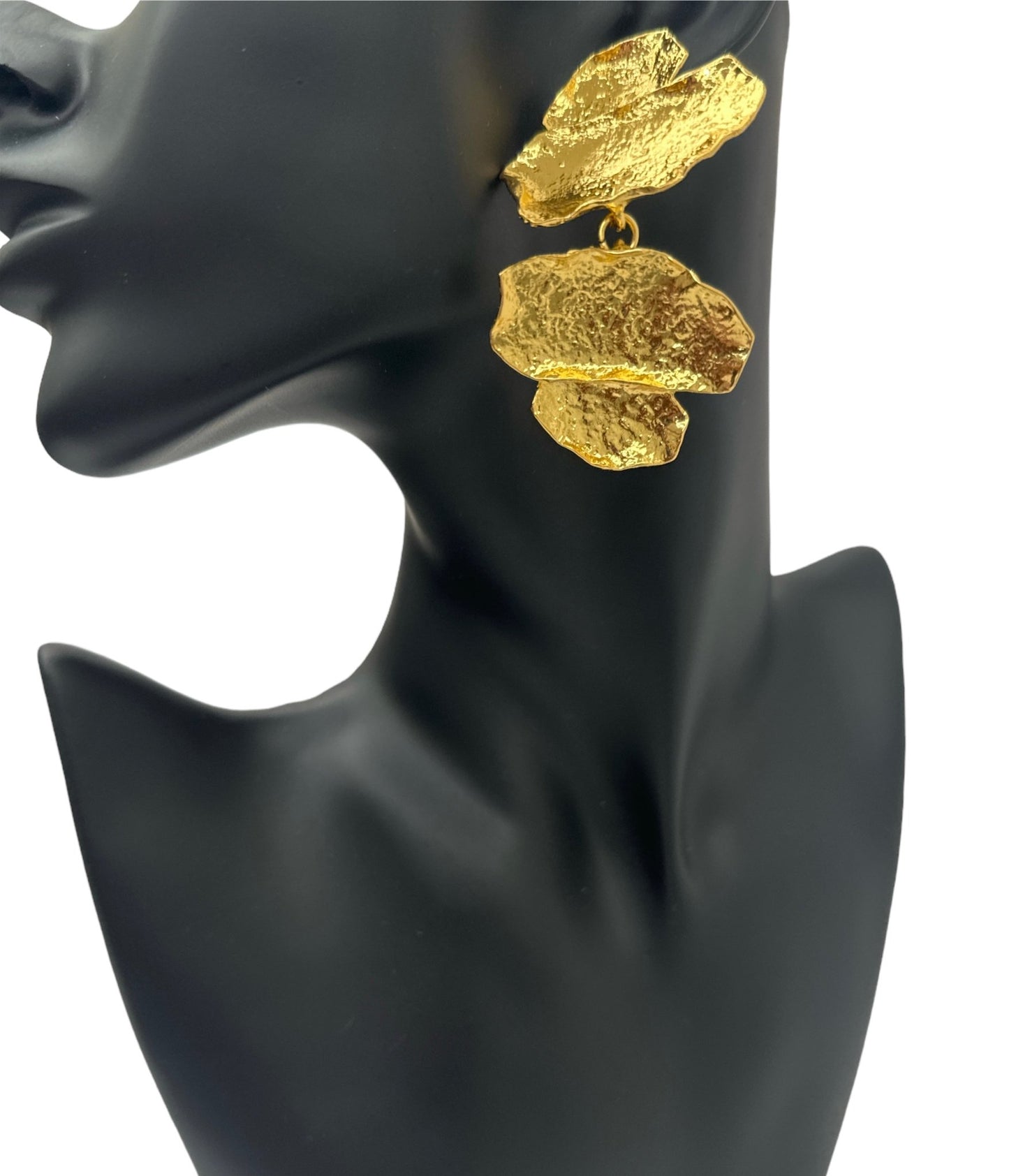 Sculptural Brass Statement Earrings - Textured Abstract Drop Earrings - Fatisha Boutique