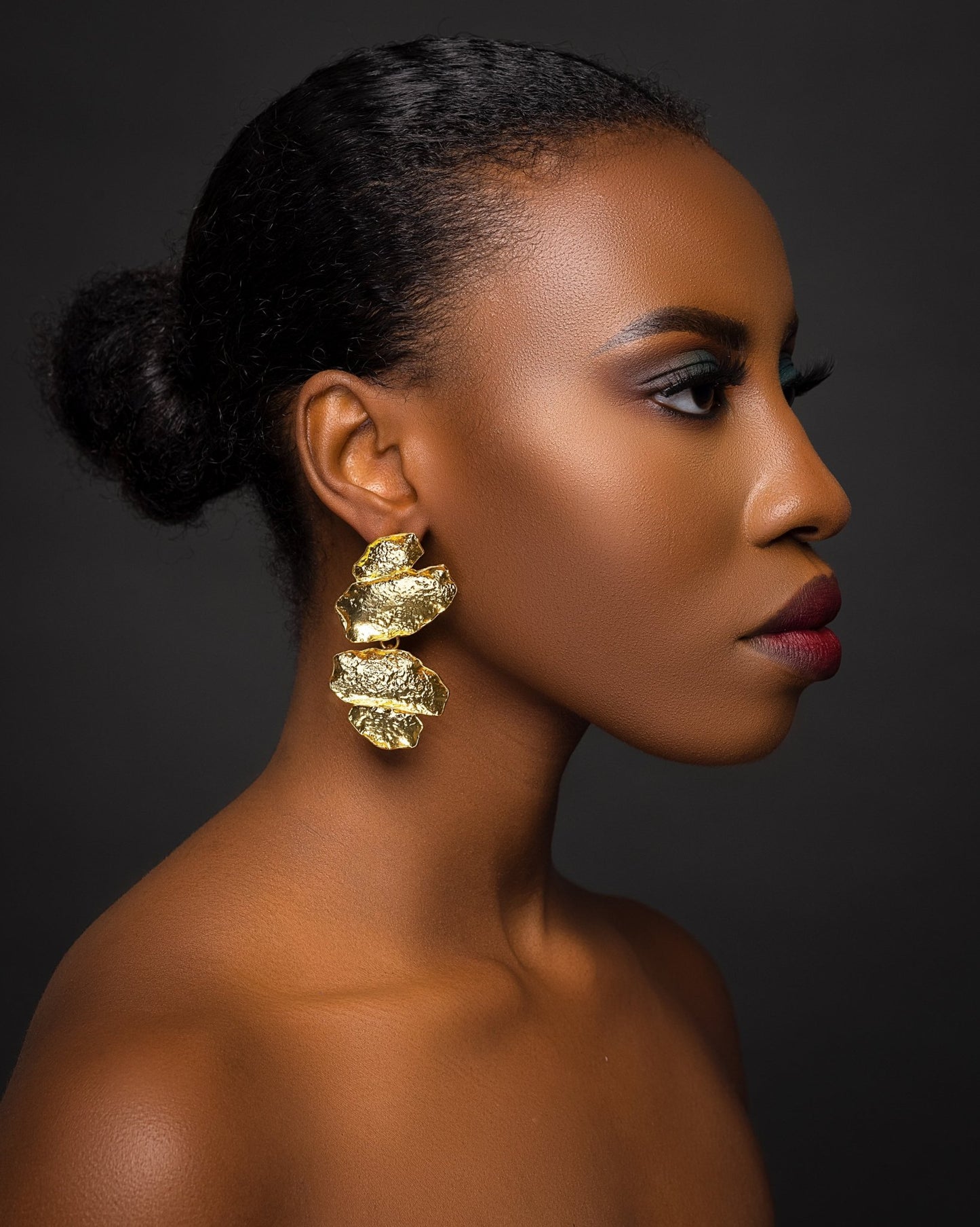 Sculptural Brass Statement Earrings - Textured Abstract Drop Earrings - Fatisha Boutique
