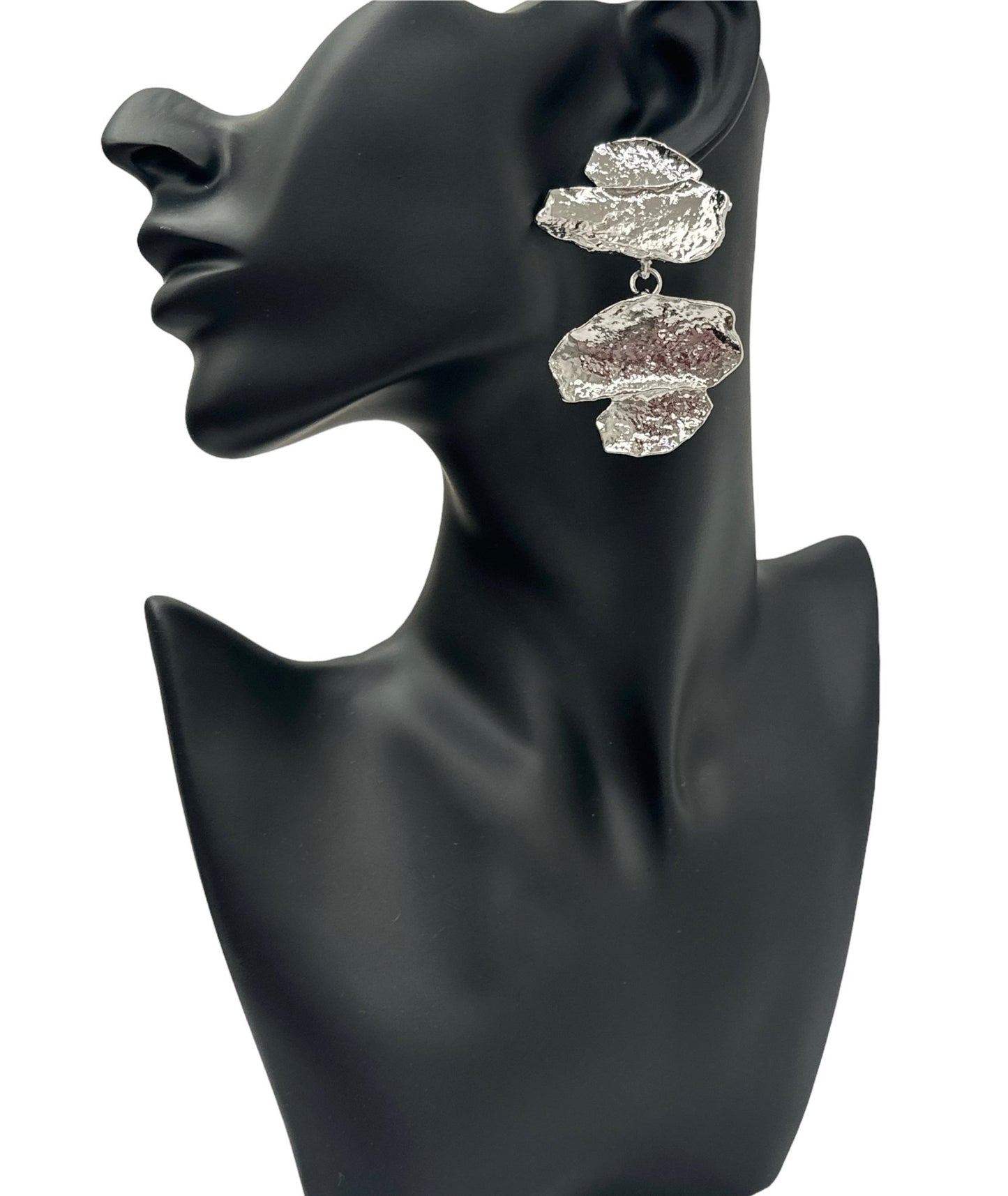 Sculptural Brass Statement Earrings - Textured Abstract Drop Earrings - Fatisha Boutique