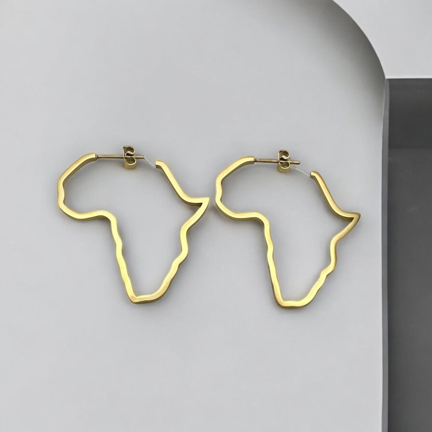 Small Africa Map Earrings – Lightweight Stainless Steel Hoops in Gold or Silver - Fatisha Boutique