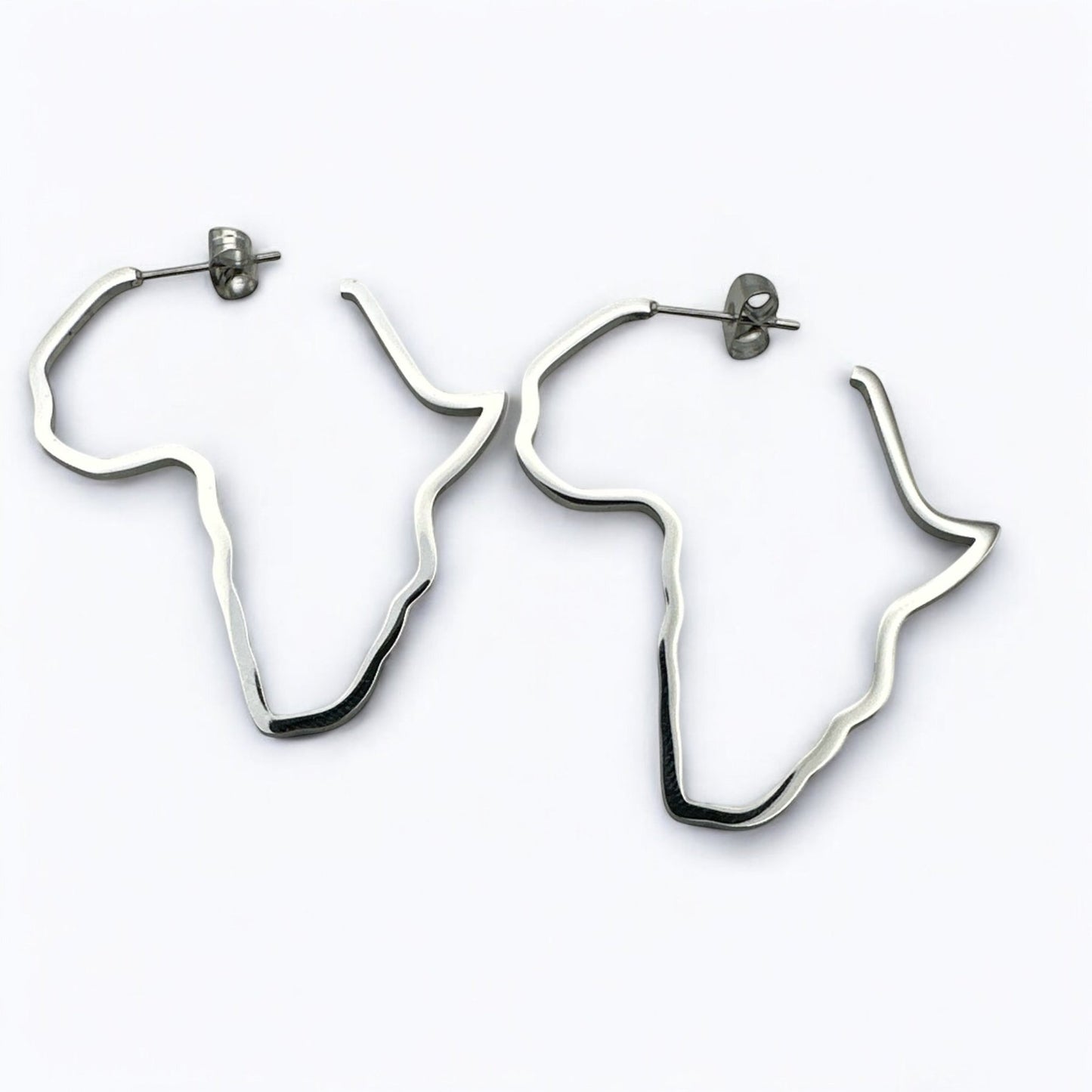 Small Africa Map Earrings – Lightweight Stainless Steel Hoops in Gold or Silver - Fatisha Boutique