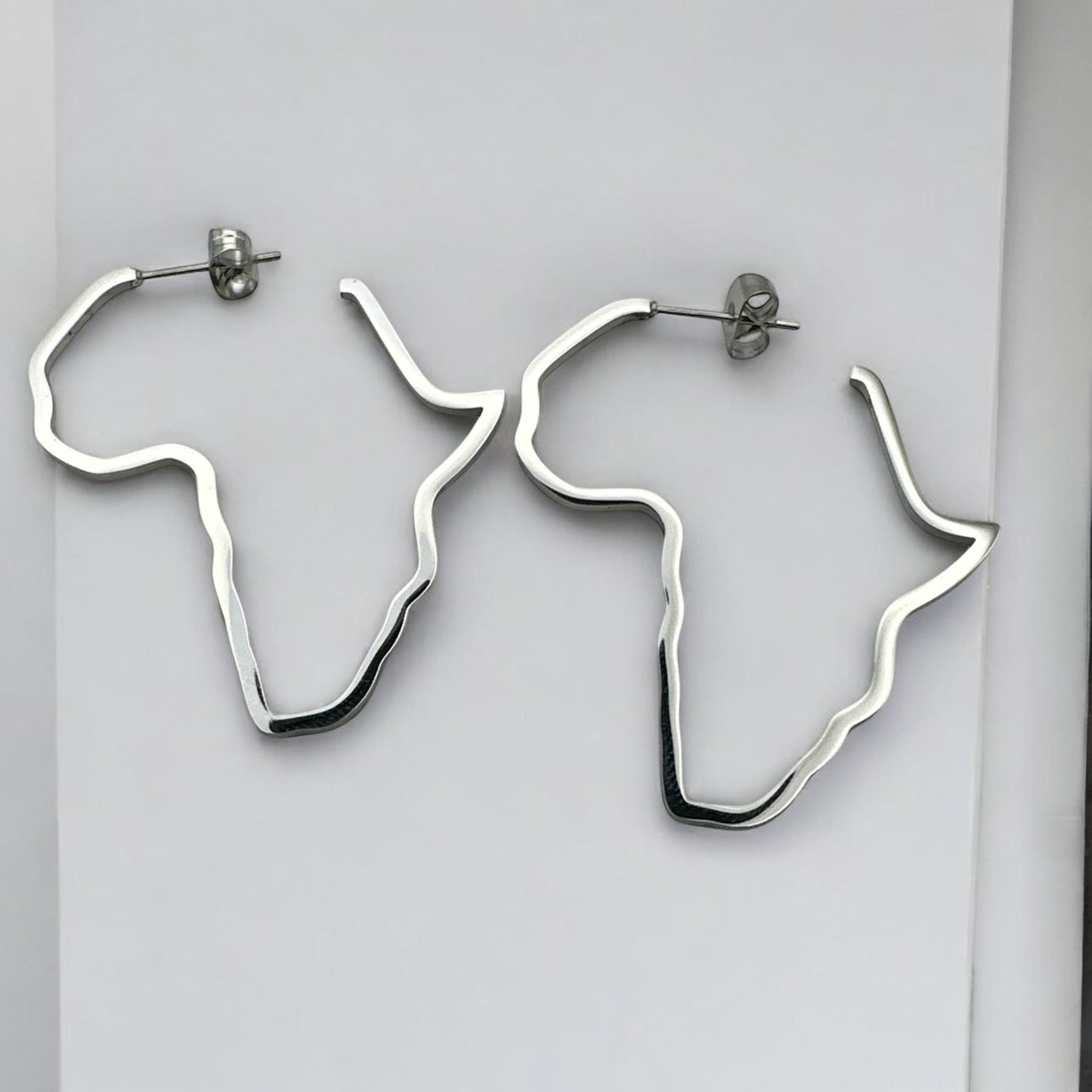 Small Africa Map Earrings – Lightweight Stainless Steel Hoops in Gold or Silver - Fatisha Boutique
