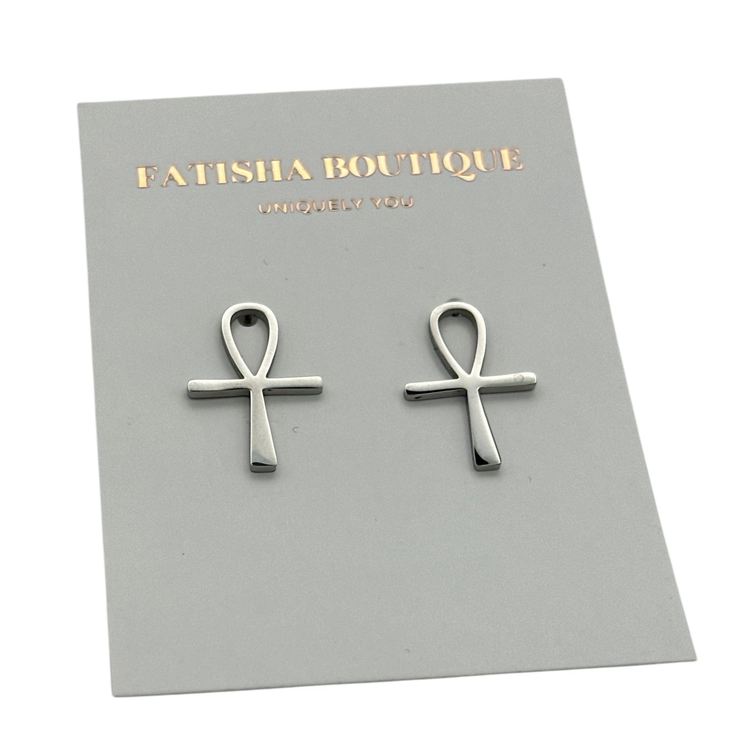 Small Stainless Steel Ankh Cross Stud Earrings - Fatisha Boutique
