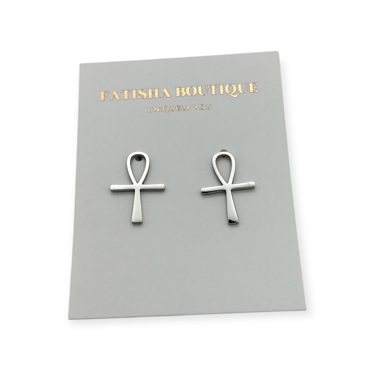Small Stainless Steel Ankh Cross Stud Earrings - Fatisha Boutique