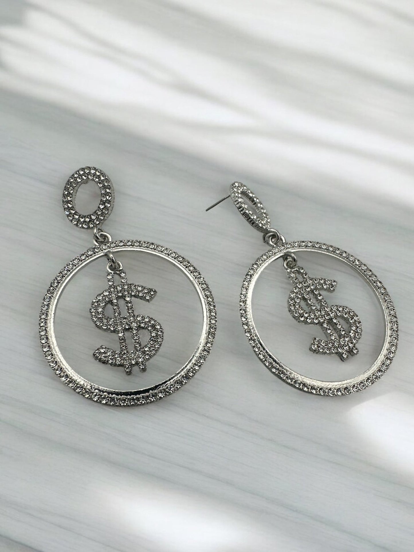 Sparkling Dollar Sign Statement Earrings – Rhinestone Dangle Earrings - Fatisha Boutique