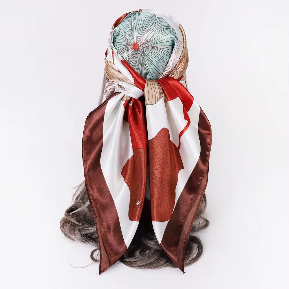 Square Satin Silk Scarf for Women - Elegant Floral Print Hair & Neck Scarf - Fatisha Boutique