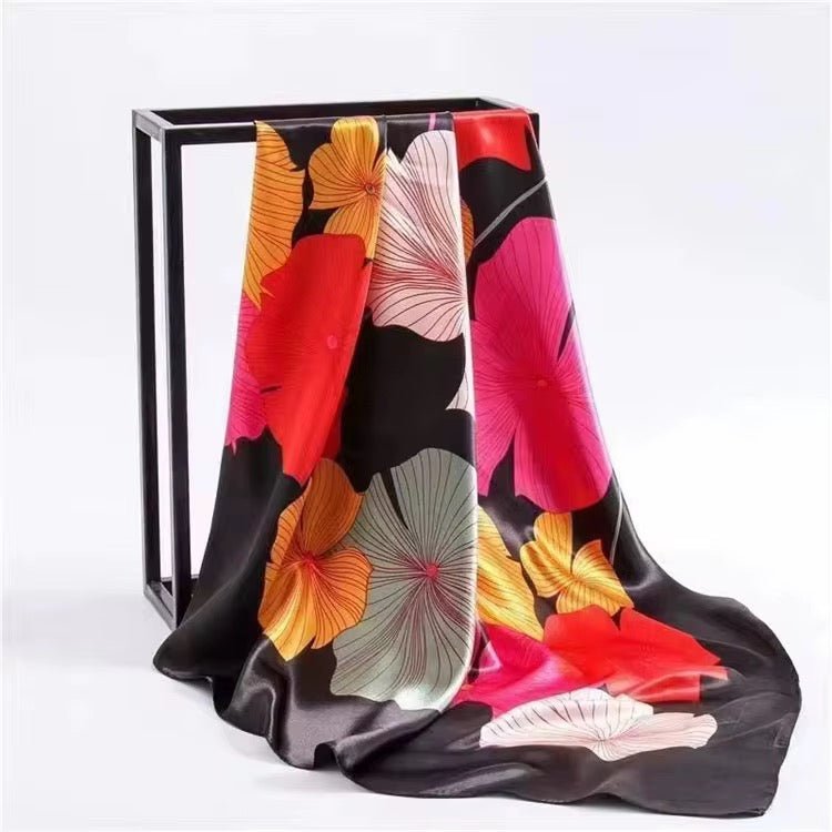 Square Satin Silk Scarf for Women - Elegant Floral Print Hair & Neck Scarf - Fatisha Boutique