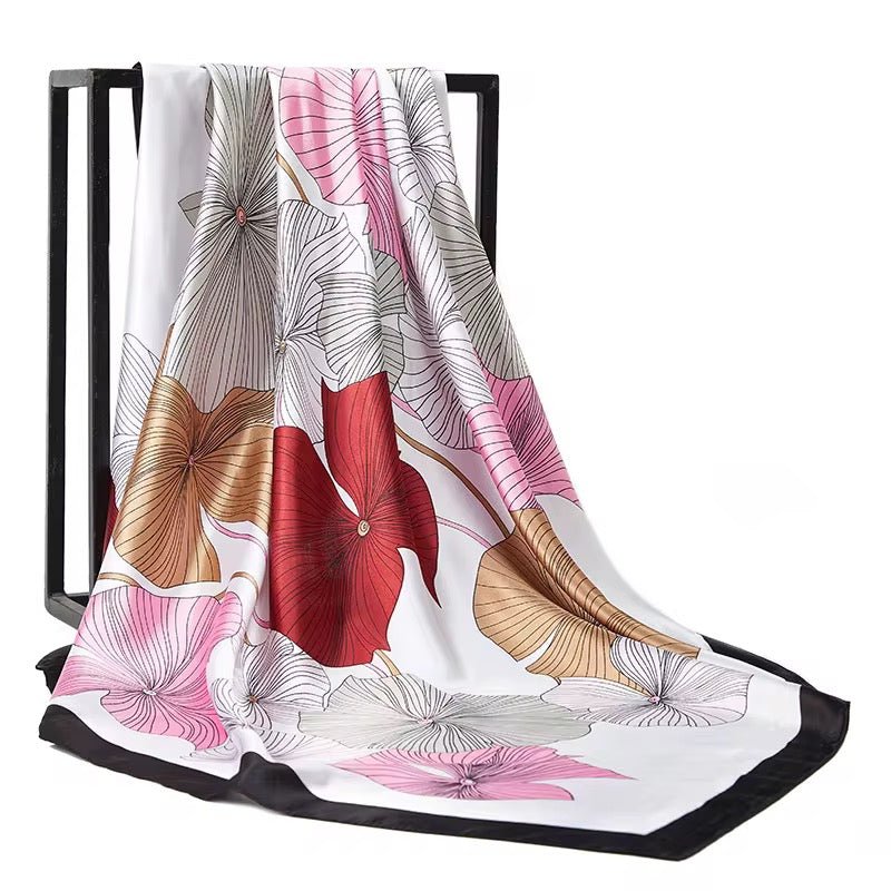 Square Satin Silk Scarf for Women - Elegant Floral Print Hair & Neck Scarf - Fatisha Boutique