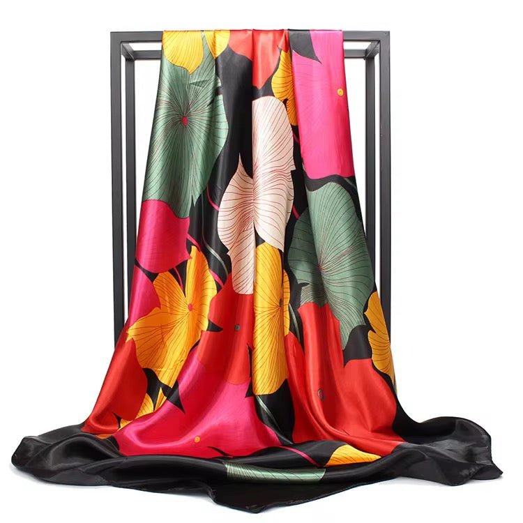 Square Satin Silk Scarf for Women - Elegant Floral Print Hair & Neck Scarf - Fatisha Boutique