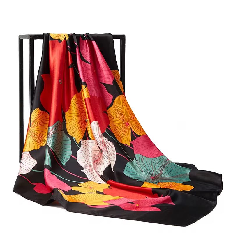 Square Satin Silk Scarf for Women - Elegant Floral Print Hair & Neck Scarf - Fatisha Boutique