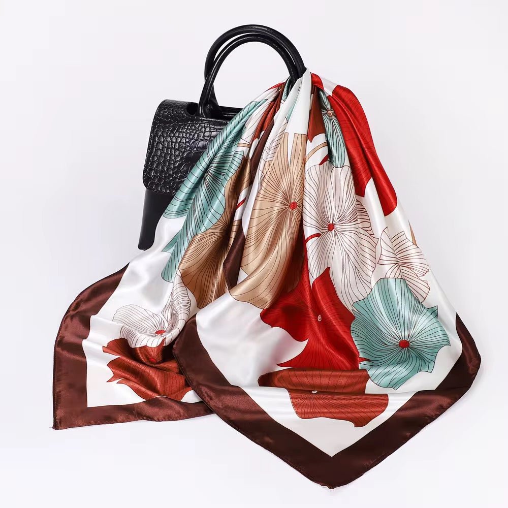 Square Satin Silk Scarf for Women - Elegant Floral Print Hair & Neck Scarf - Fatisha Boutique