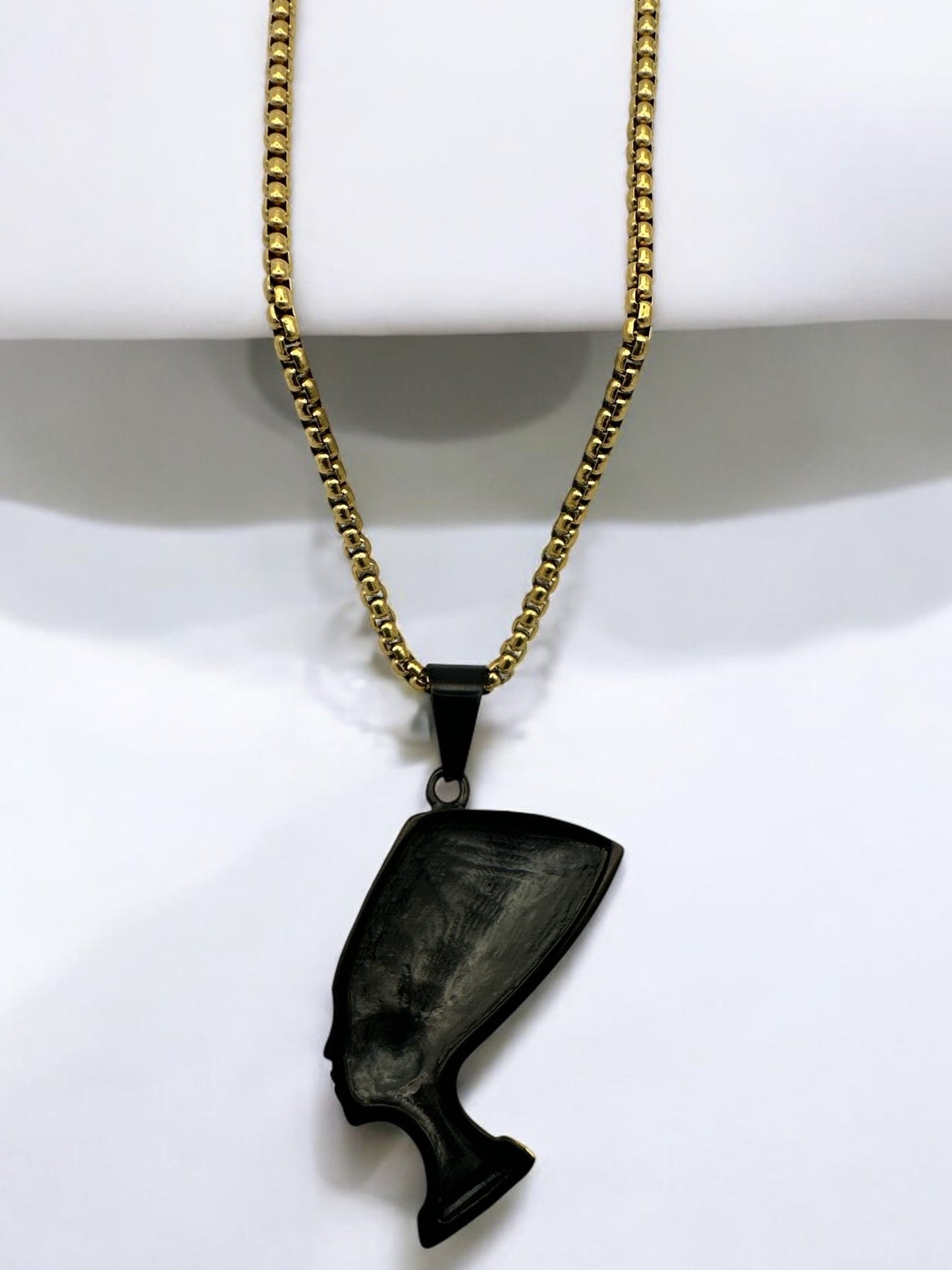 Stainless Steel Ancient Egyptian Queen Nefertiti Pendant Necklace – Black & Gold Pharaoh Jewellery - Fatisha Boutique