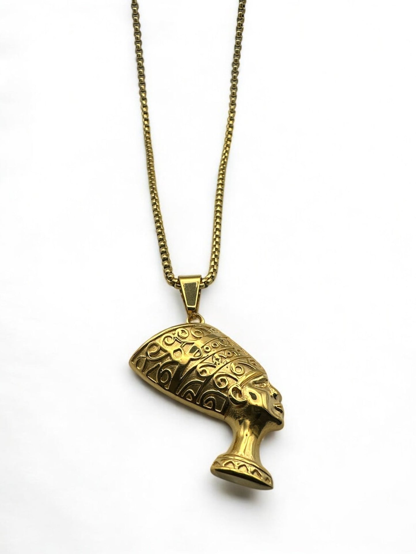 Stainless Steel Ancient Egyptian Queen Nefertiti Pendant Necklace – Black & Gold Pharaoh Jewellery - Fatisha Boutique