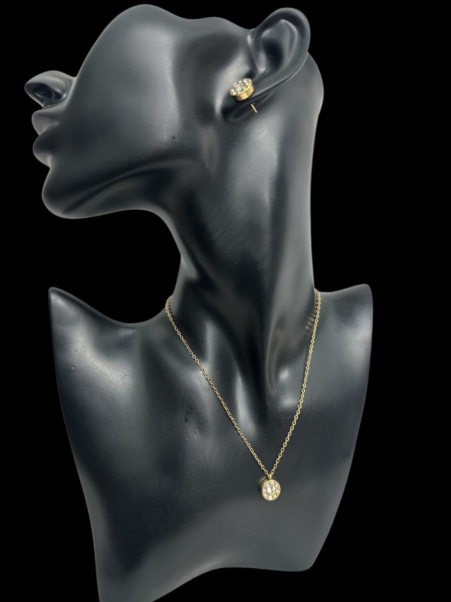 Stainless Steel Crystal Pendant Necklace & Earring Set - Gold & Silver Options - Fatisha Boutique