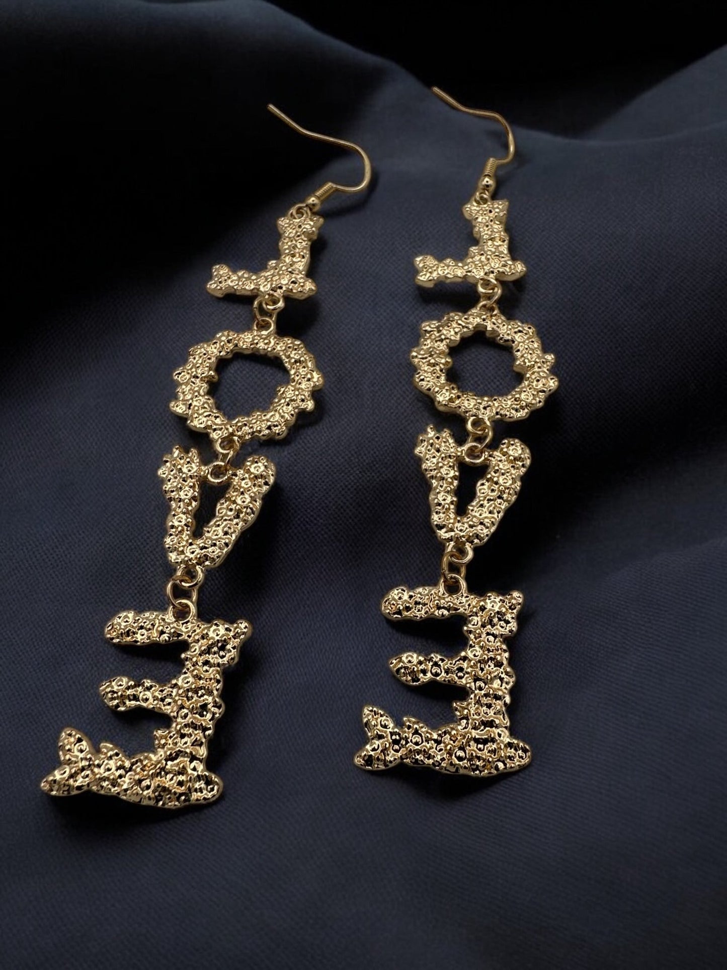 Statement "LOVE" Earrings – Bold Gold Letter Dangle Earrings - Fatisha Boutique