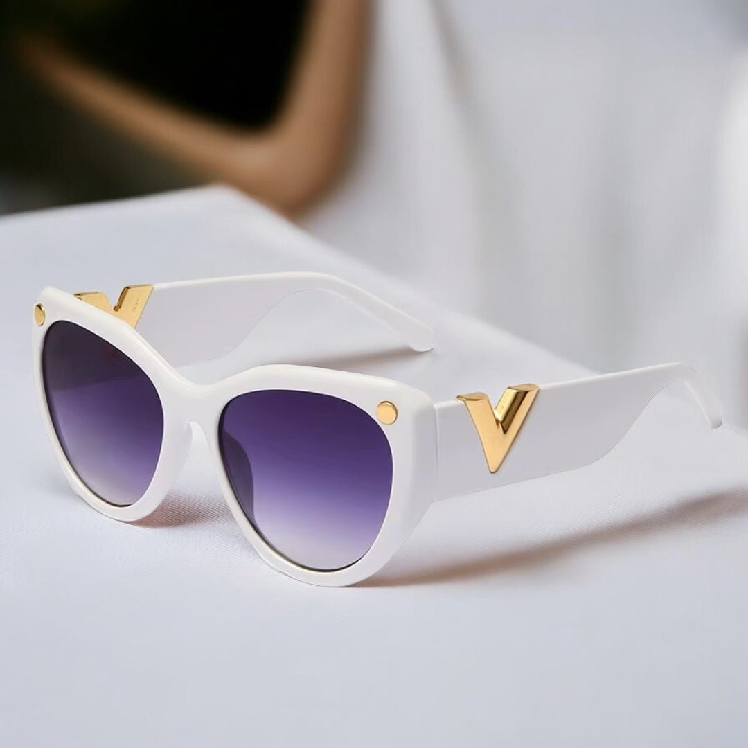 Trendy Oversized UV400 Sunglasses – Bold “V” Gold Accent - Fatisha Boutique