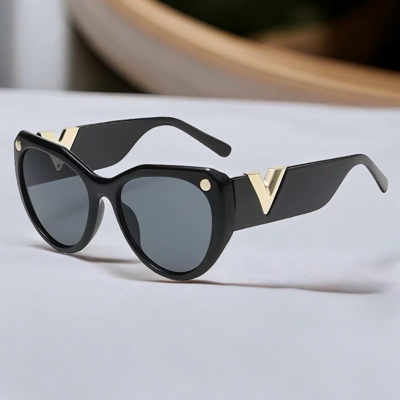Trendy Oversized UV400 Sunglasses – Bold “V” Gold Accent - Fatisha Boutique